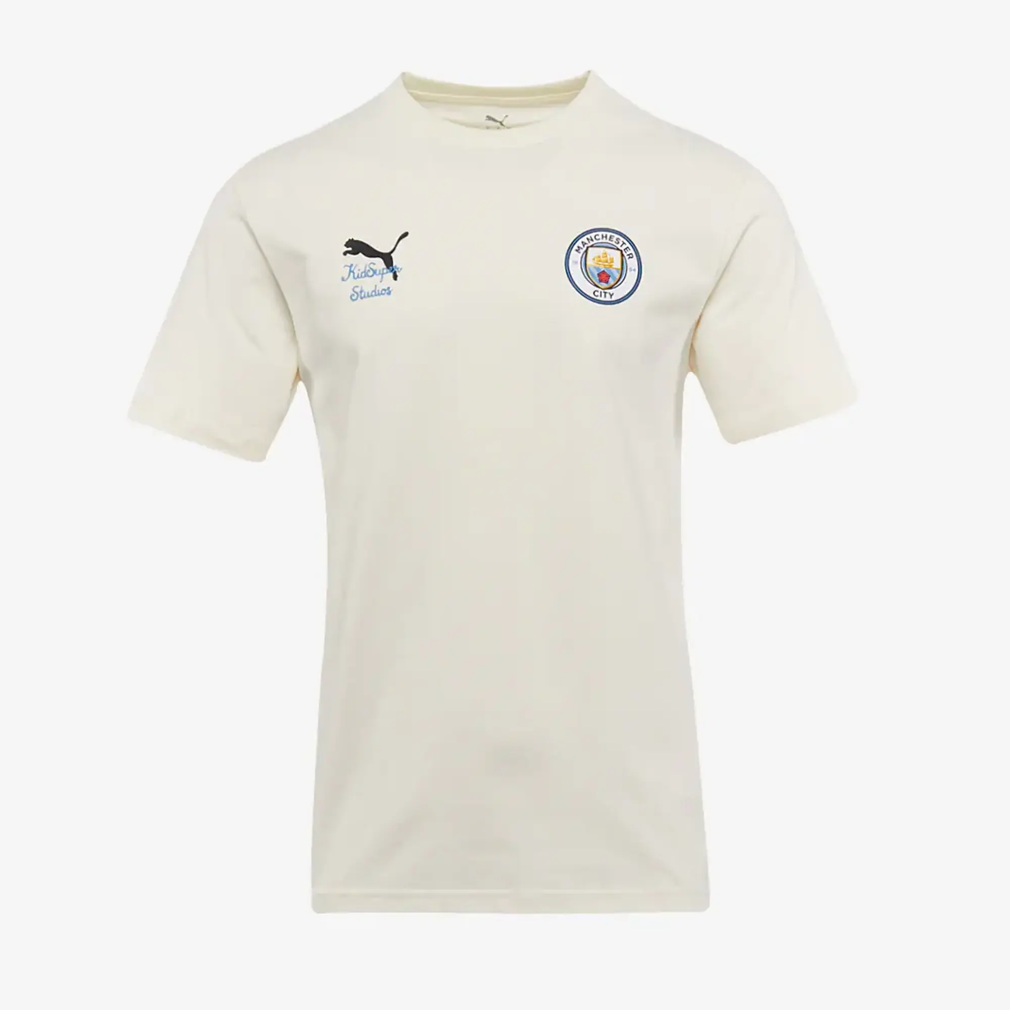 PUMA Kidsuper x Manchester City Graphic T-Shirt Men, Warm White/Black, size 3XL
