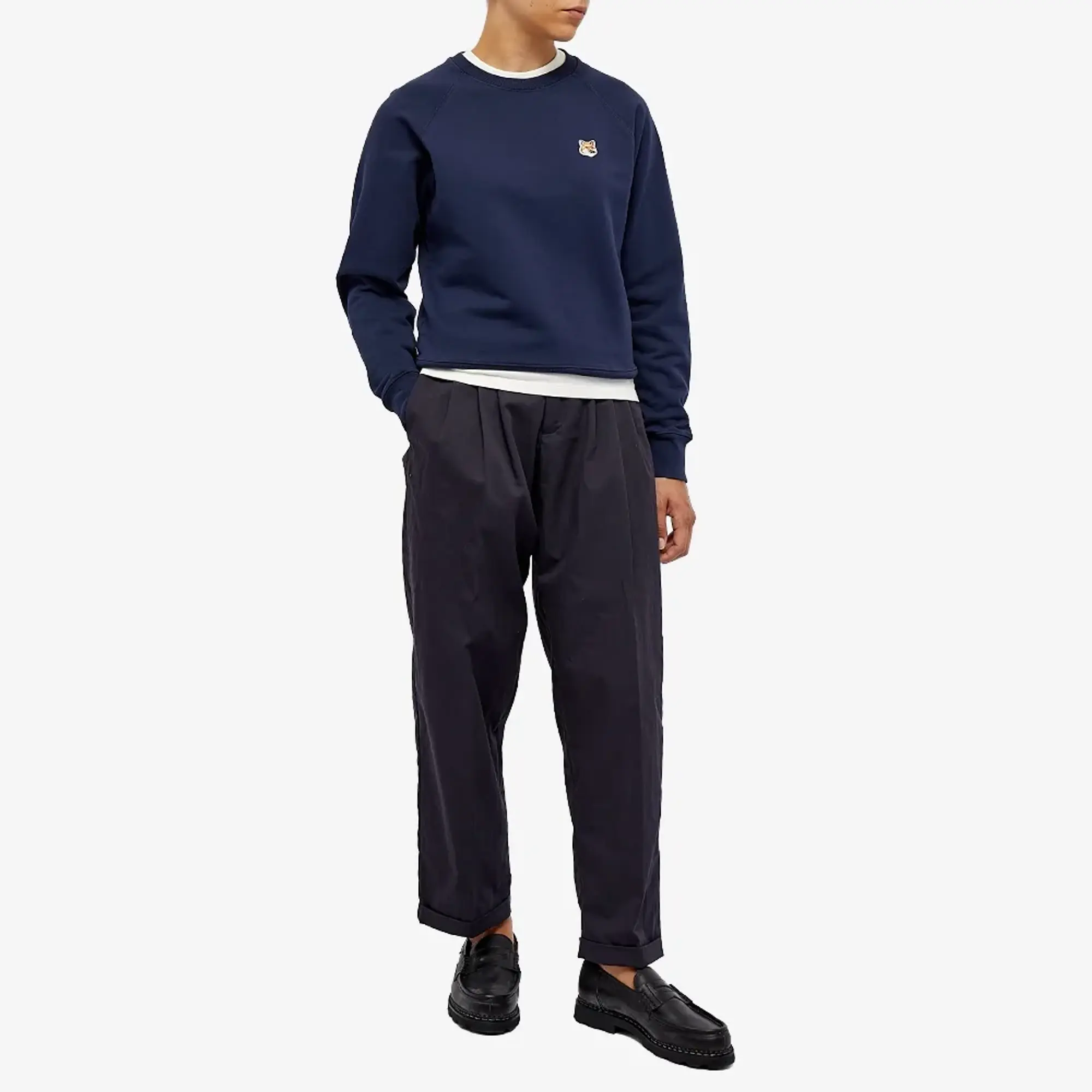Maison Kitsuné Women's Fox Head Patch Adjusted Crew Sweat Navy