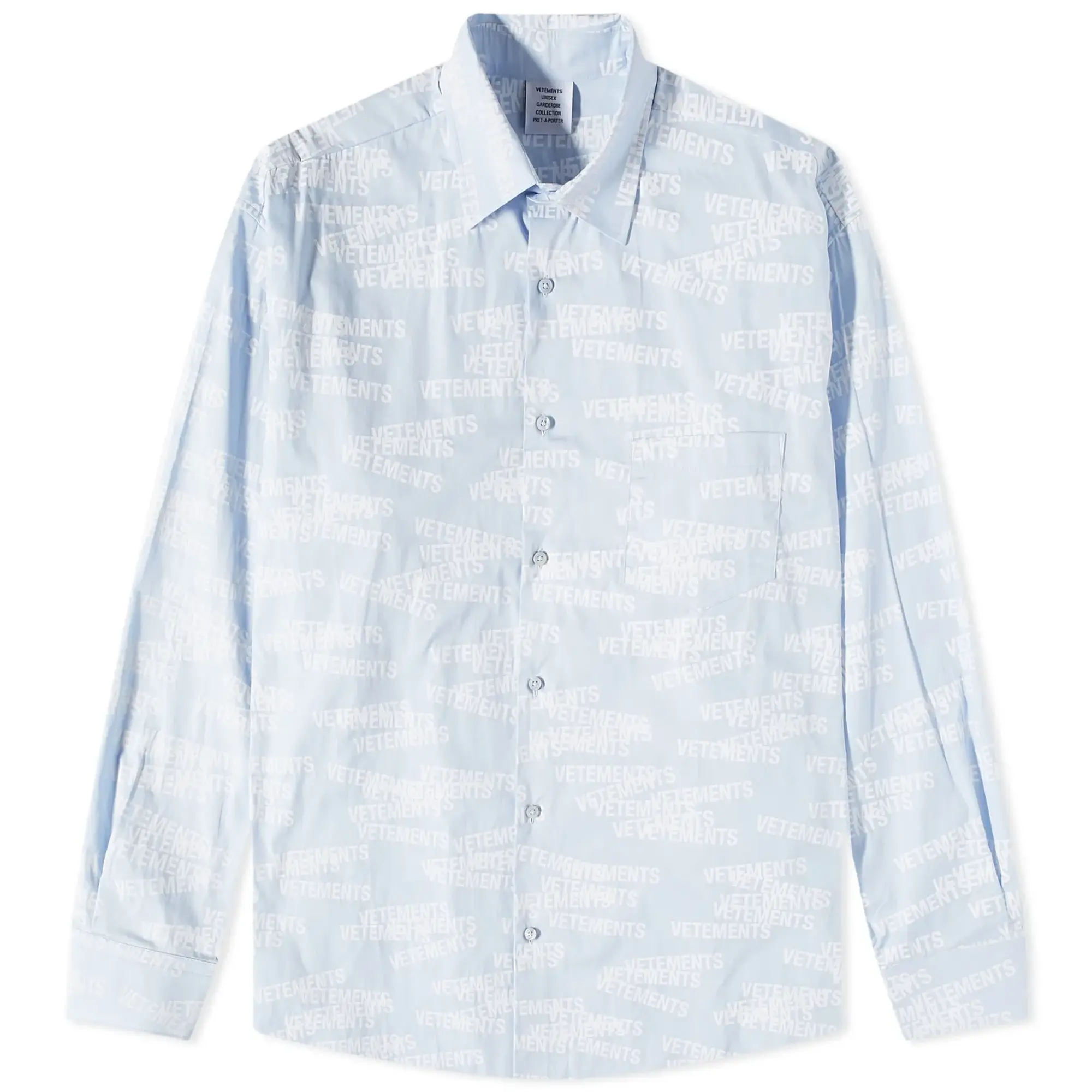 Vetements Men's Stamped Logo Shirt Baby Blue/White