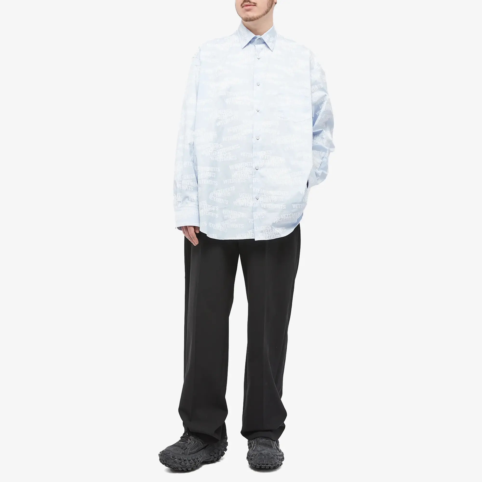 Vetements Men's Stamped Logo Shirt Baby Blue/White
