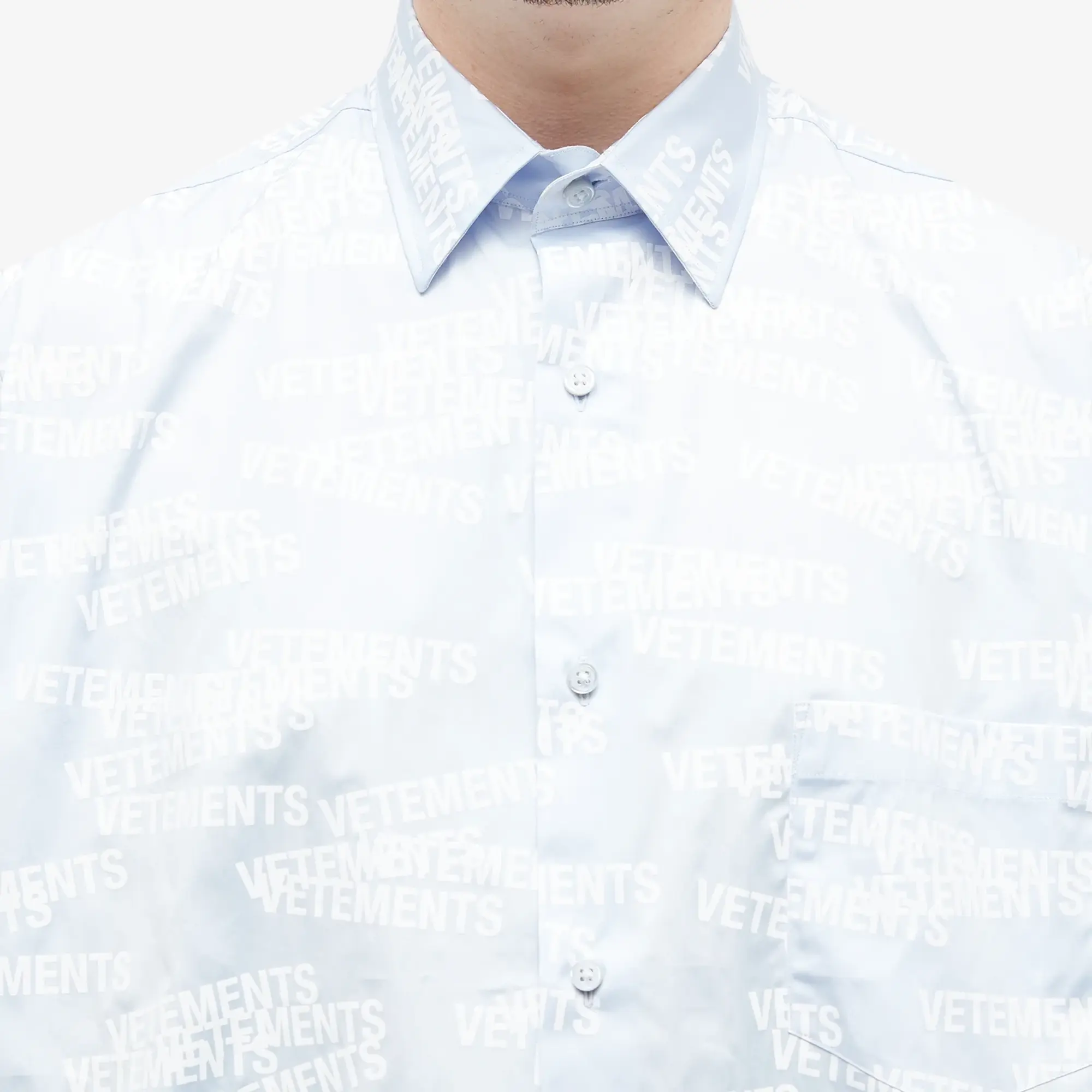 Vetements Men's Stamped Logo Shirt Baby Blue/White