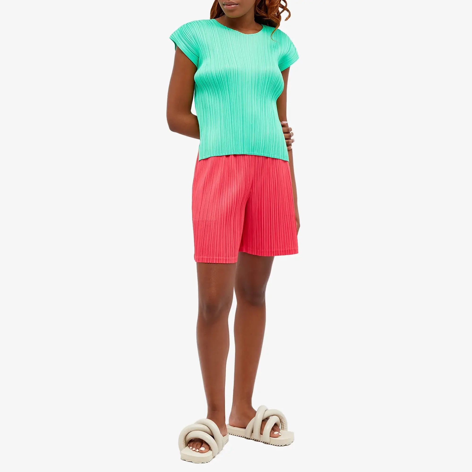 Pleats Please Issey Miyake Women's Pleats Shorts Red