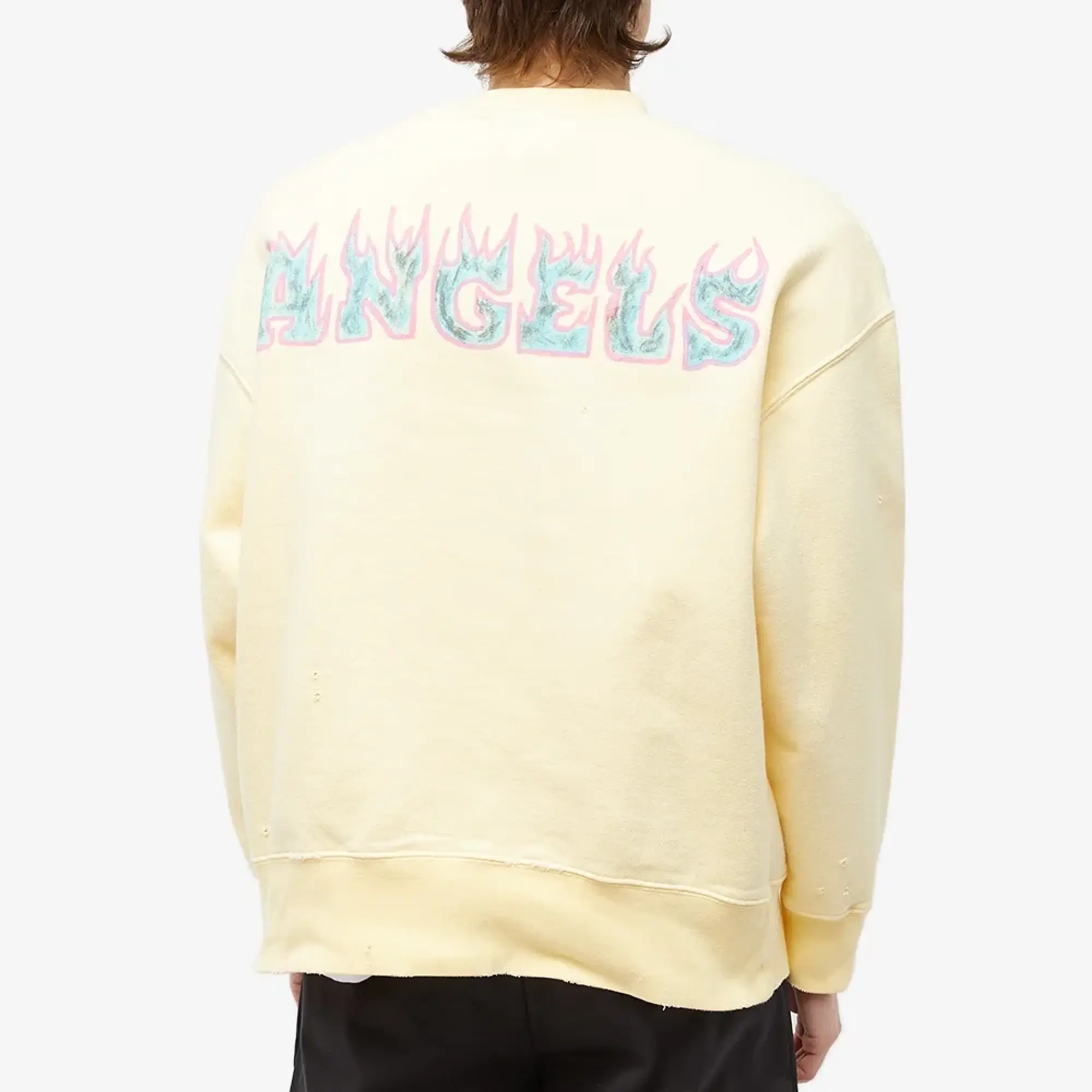 Palm Angels Men's Logo Flames Vintage Crew Sweat White/Purple