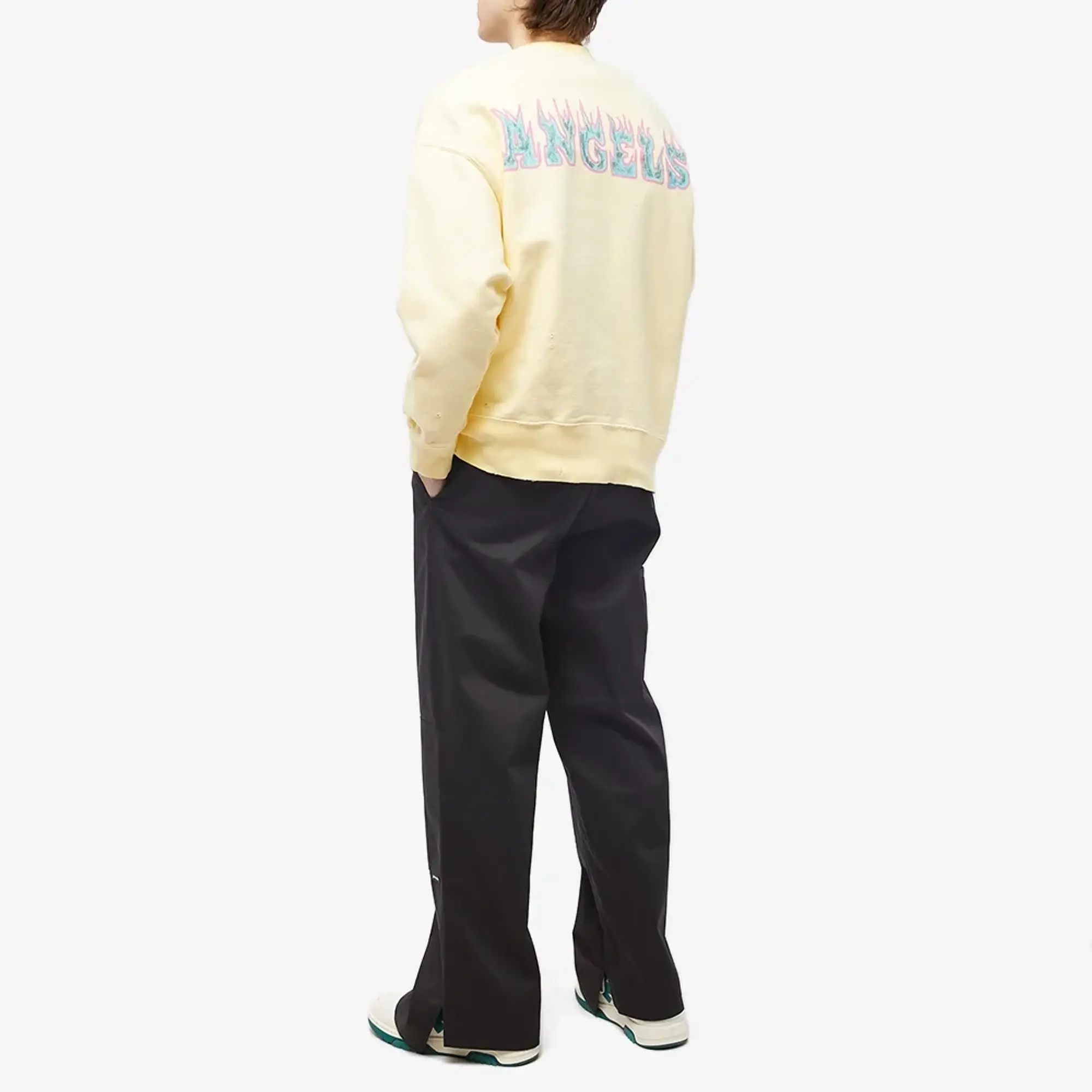 Palm Angels Men's Logo Flames Vintage Crew Sweat White/Purple