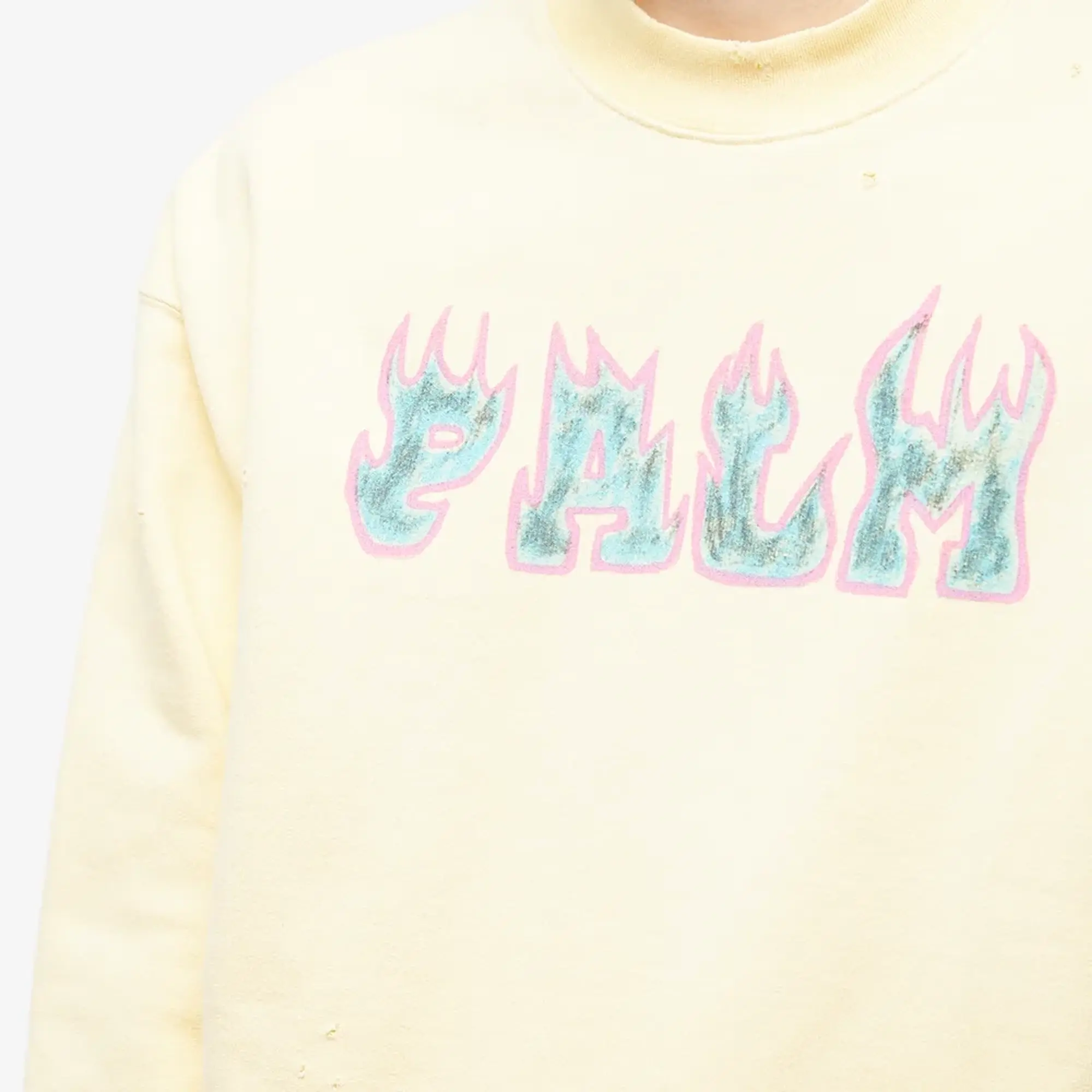 Palm Angels Men's Logo Flames Vintage Crew Sweat White/Purple