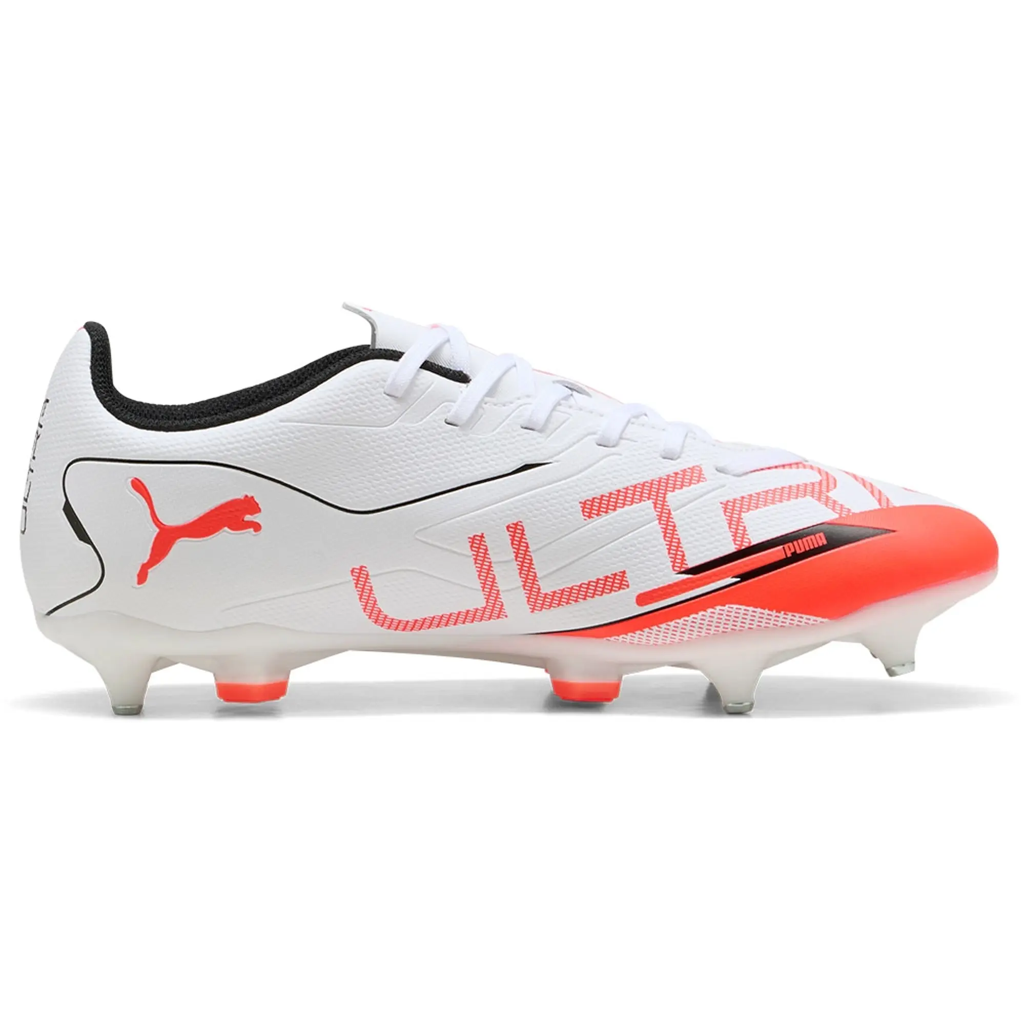 PUMA Ultra 5 Play MxSG Football Boots Unisex, White/Black/Glowing Red, size 10