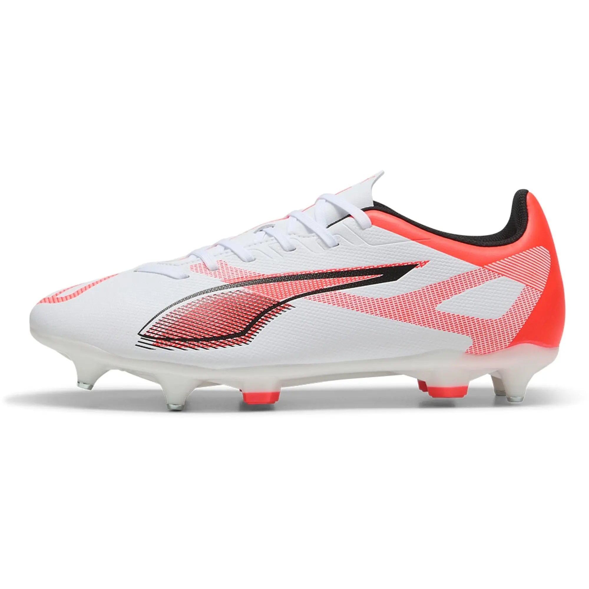 PUMA Ultra 5 Play MxSG Football Boots Unisex, White/Black/Glowing Red, size 10