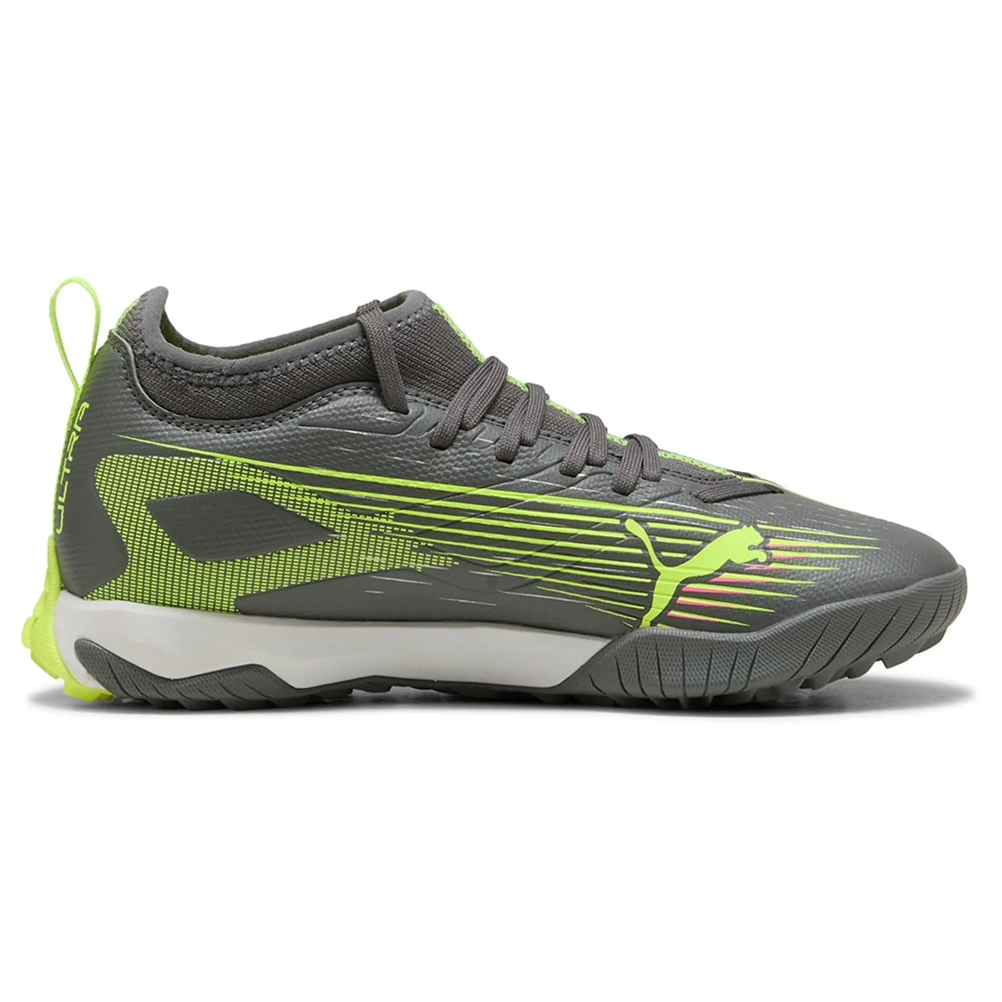 PUMA Ultra 5 Match TT Mid Football Boots Youth, Matte Aged Silver/Yellow Alert/Aged Silver, size 1