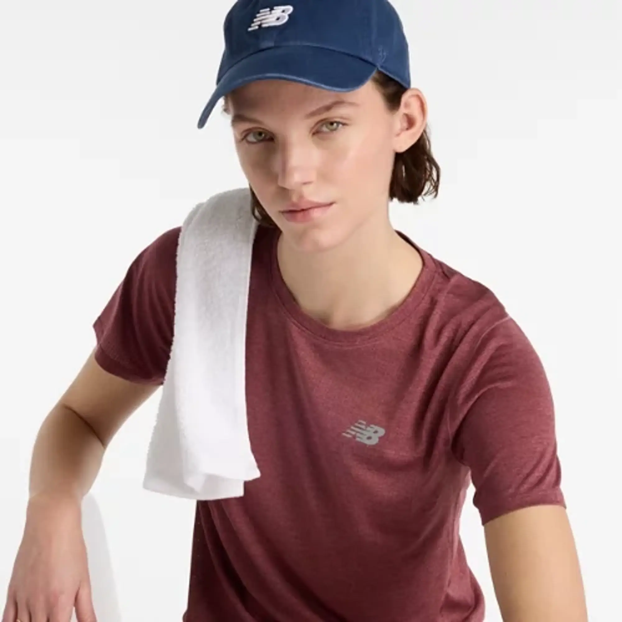 New Balance Women's Athletics T-Shirt in Red Poly Knit