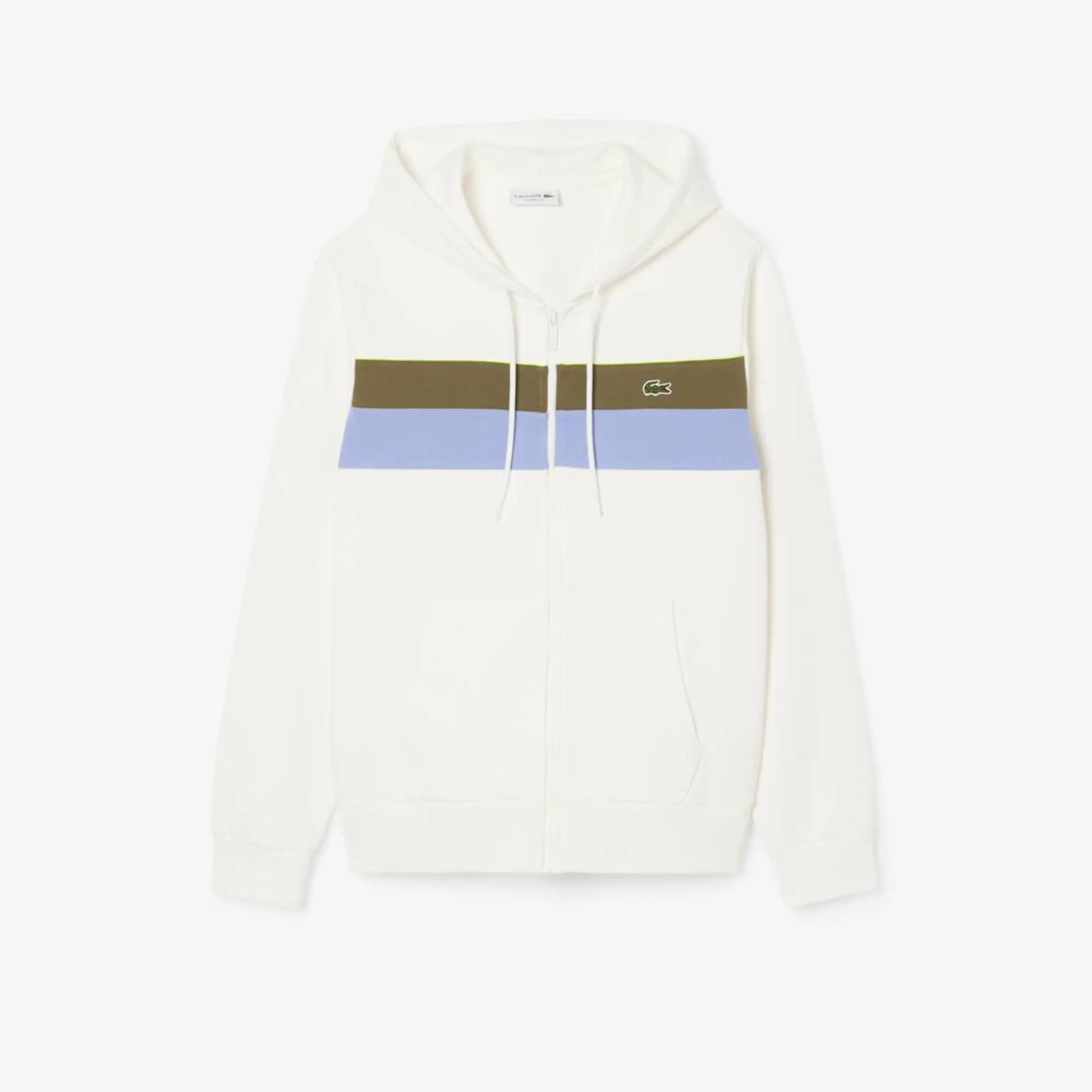 Lacoste Zipped Colour-Block Hoodie - White / Khaki Green / Purple