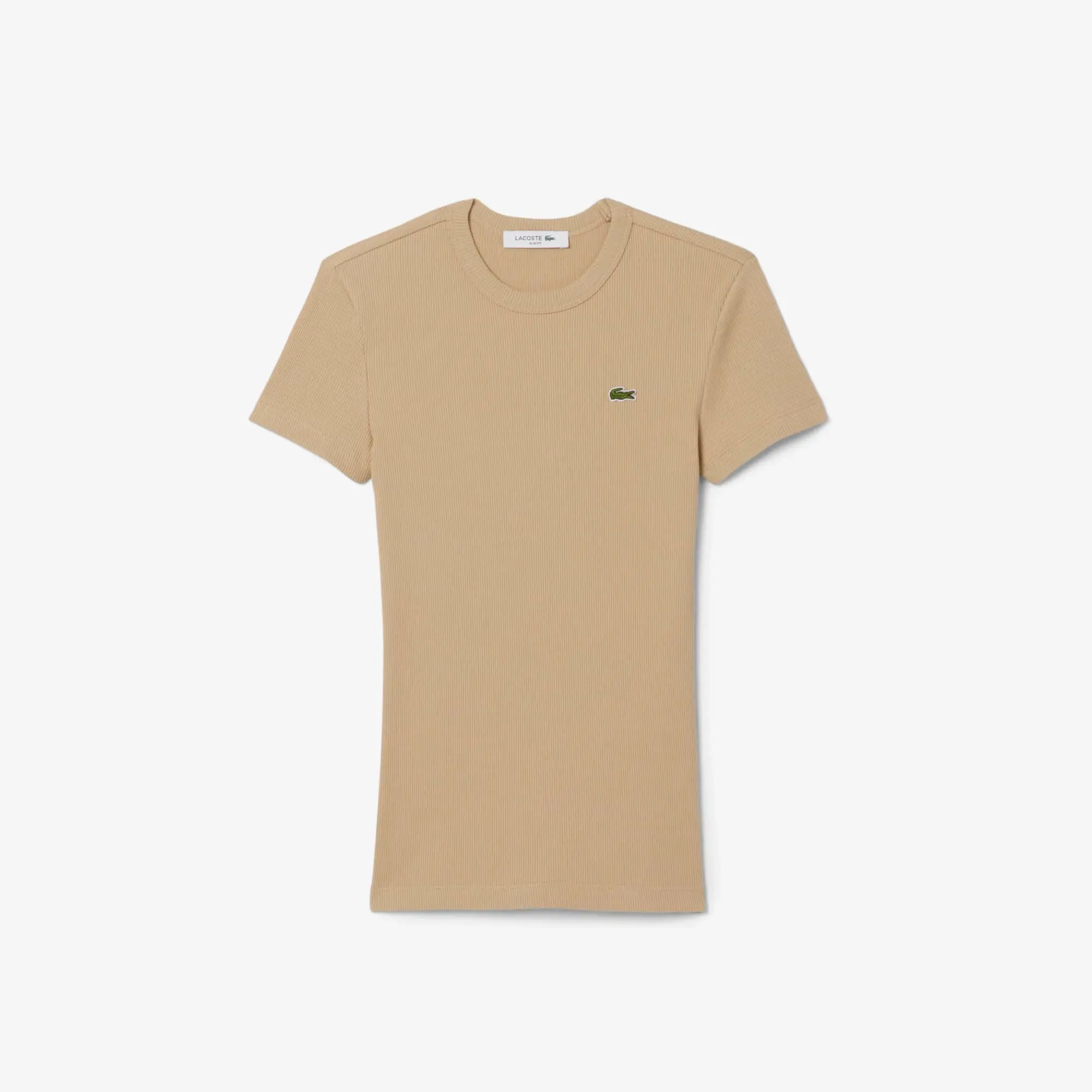 Lacoste Slim Fit Ribbed Cotton T-shirt - Beige