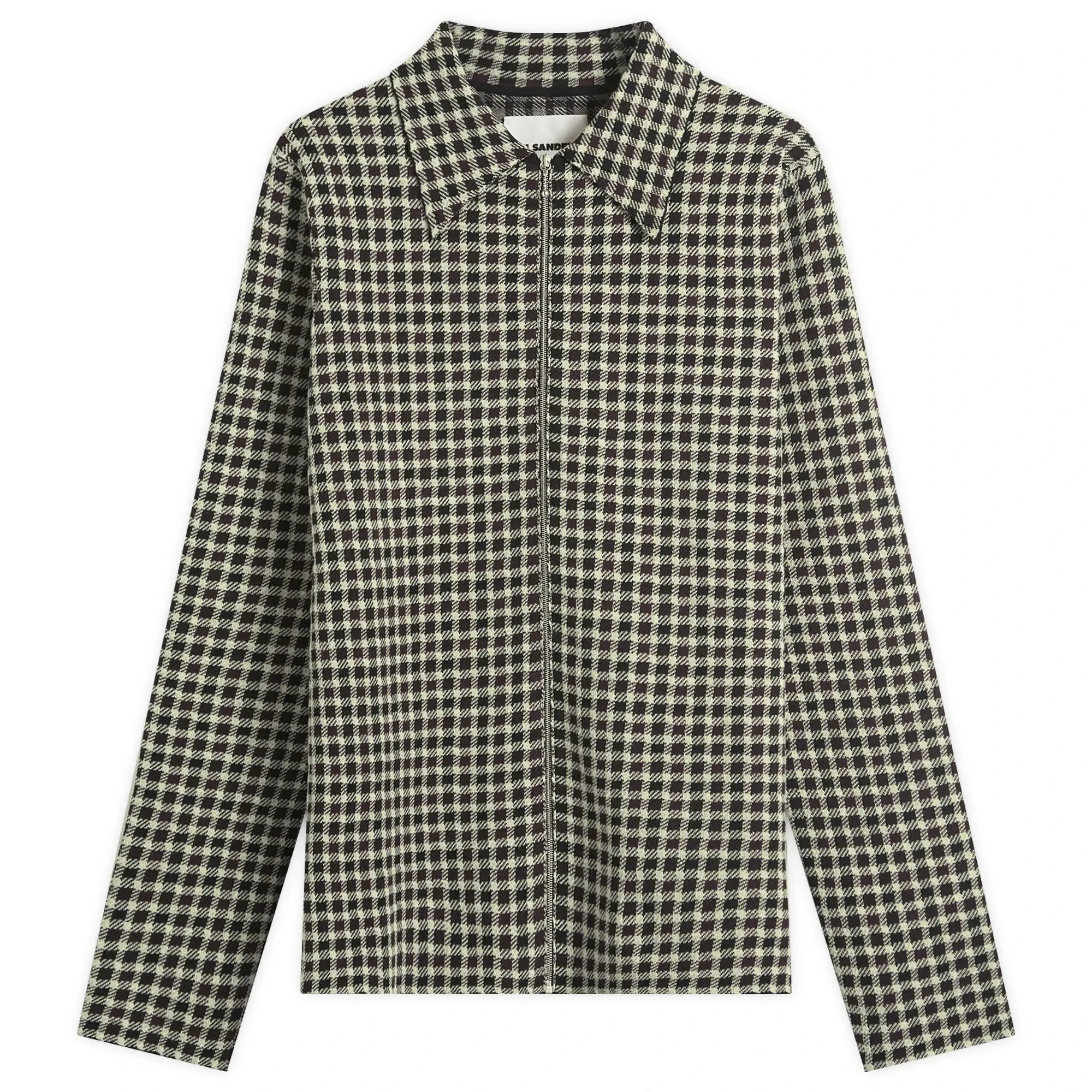 Jil Sander Men's Wool Check Zip Through Dark Grey