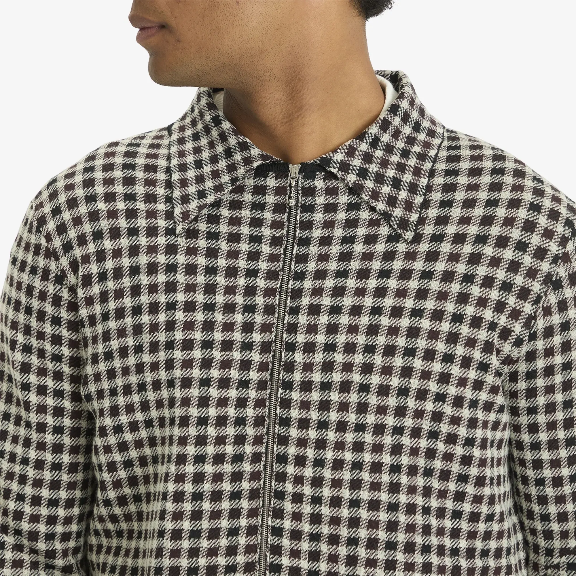 Jil Sander Men's Wool Check Zip Through Dark Grey