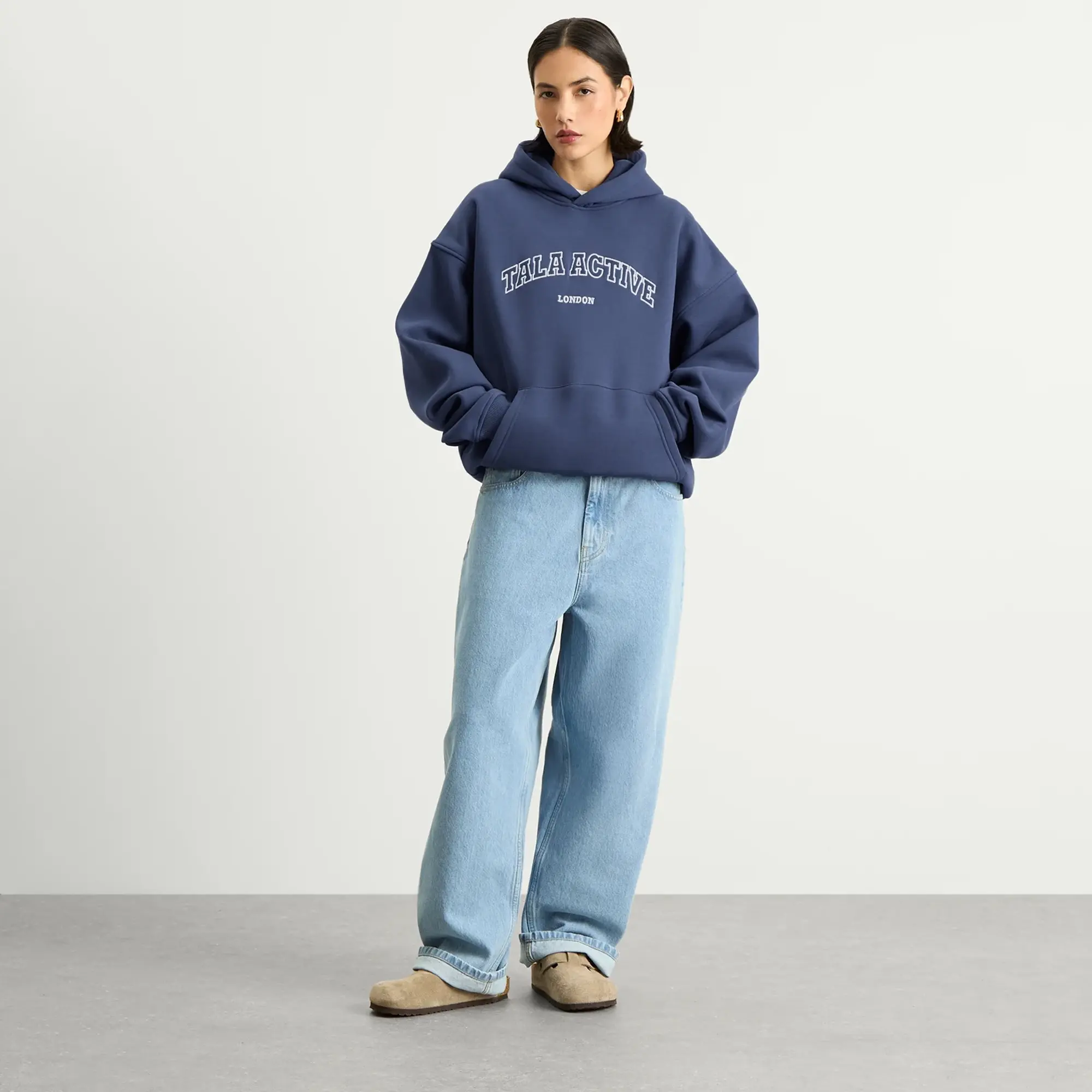 TALA Women's Oversized Active Logo Hooded Sweatshirt Vintage Blue