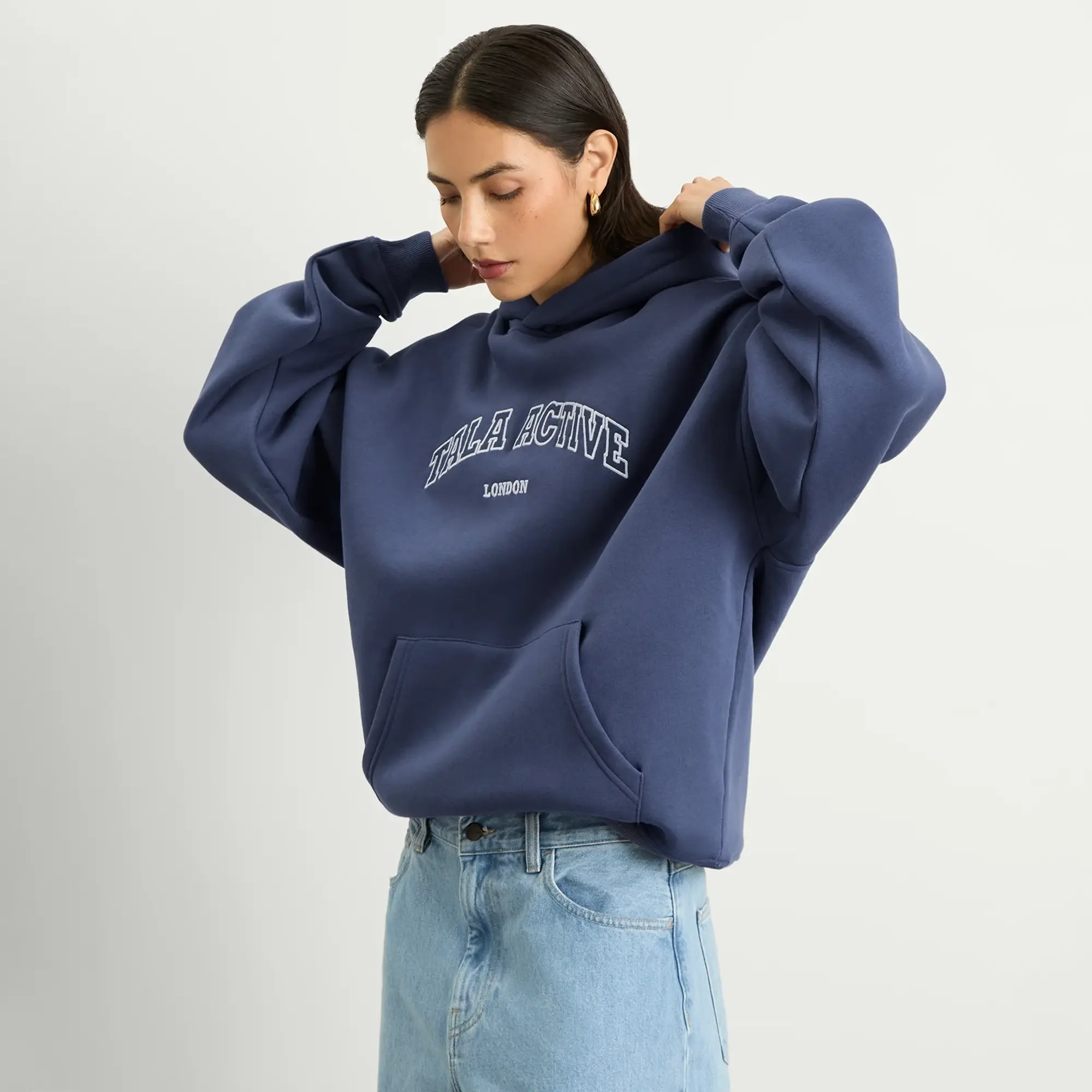 TALA Women's Oversized Active Logo Hooded Sweatshirt Vintage Blue