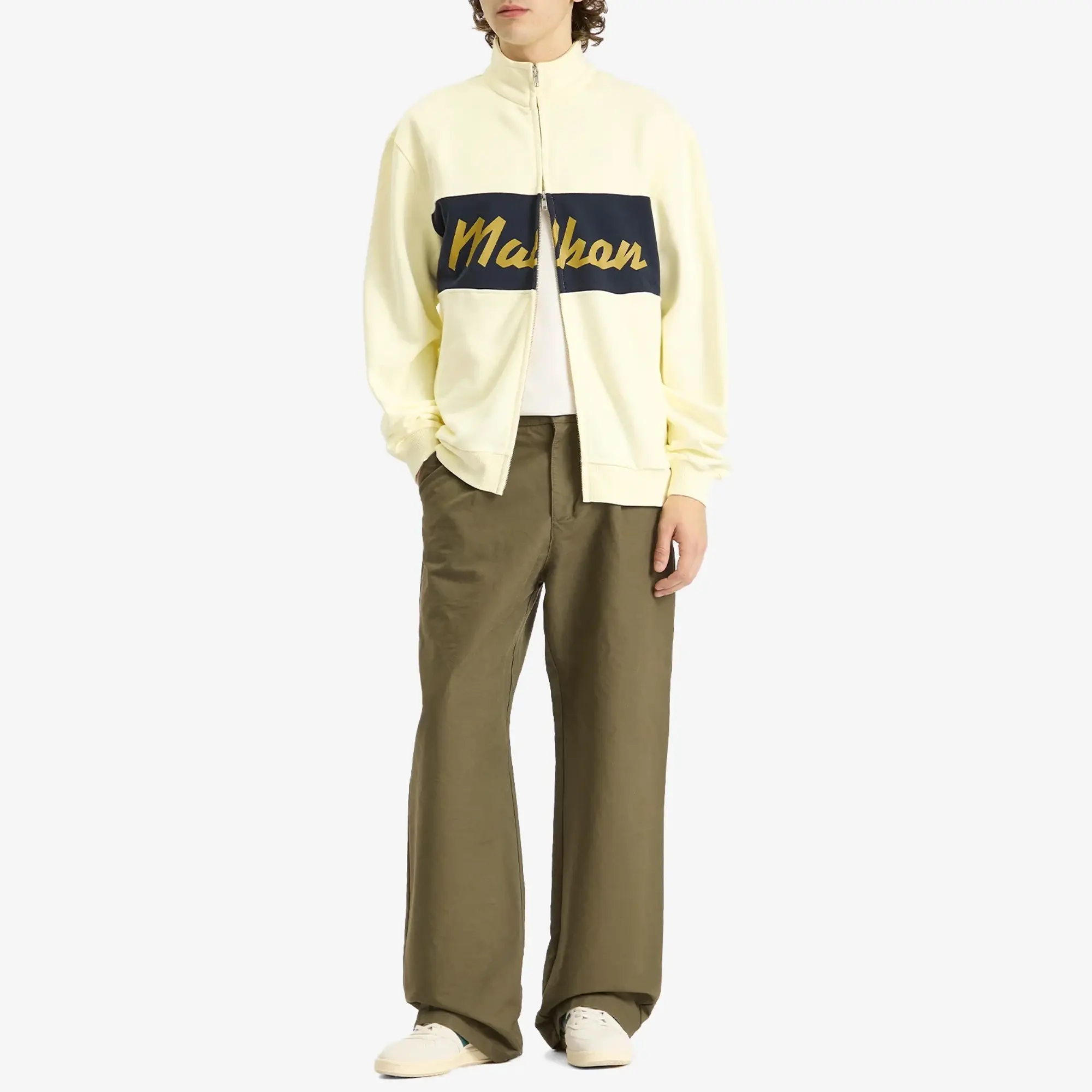 Malbon Men's University Double Zip Sweatshirt Cream