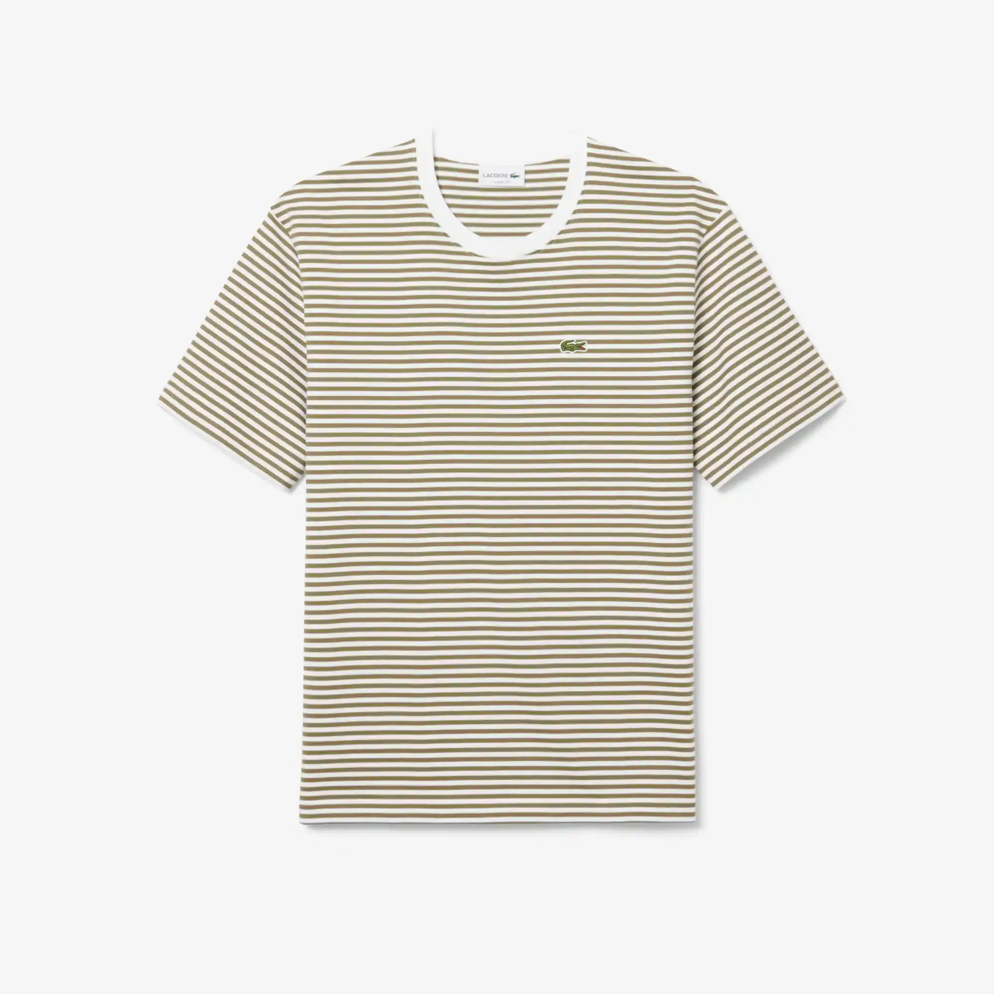 Lacoste Striped Heavy Cotton T-shirt - White / Khaki Green