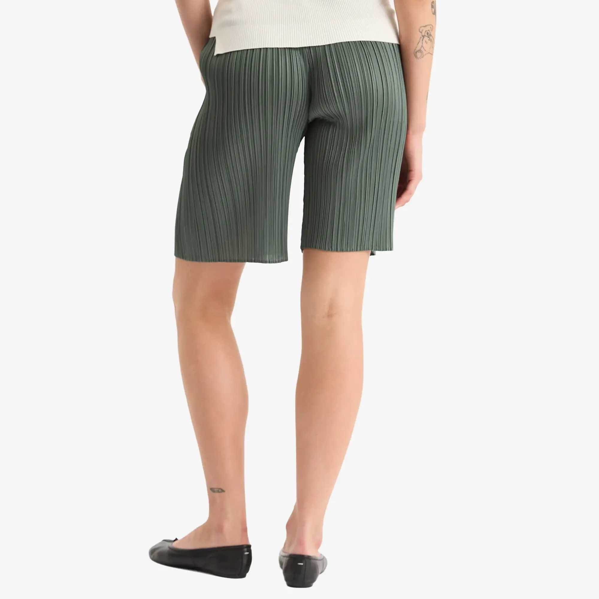 Pleats Please Issey Miyake Women's Pleated Shorts Moss Green