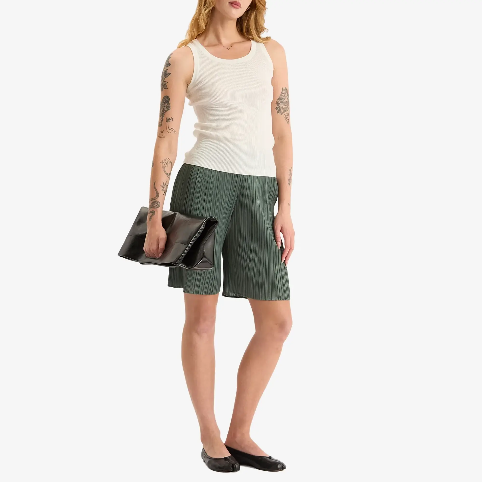 Pleats Please Issey Miyake Women's Pleated Shorts Moss Green