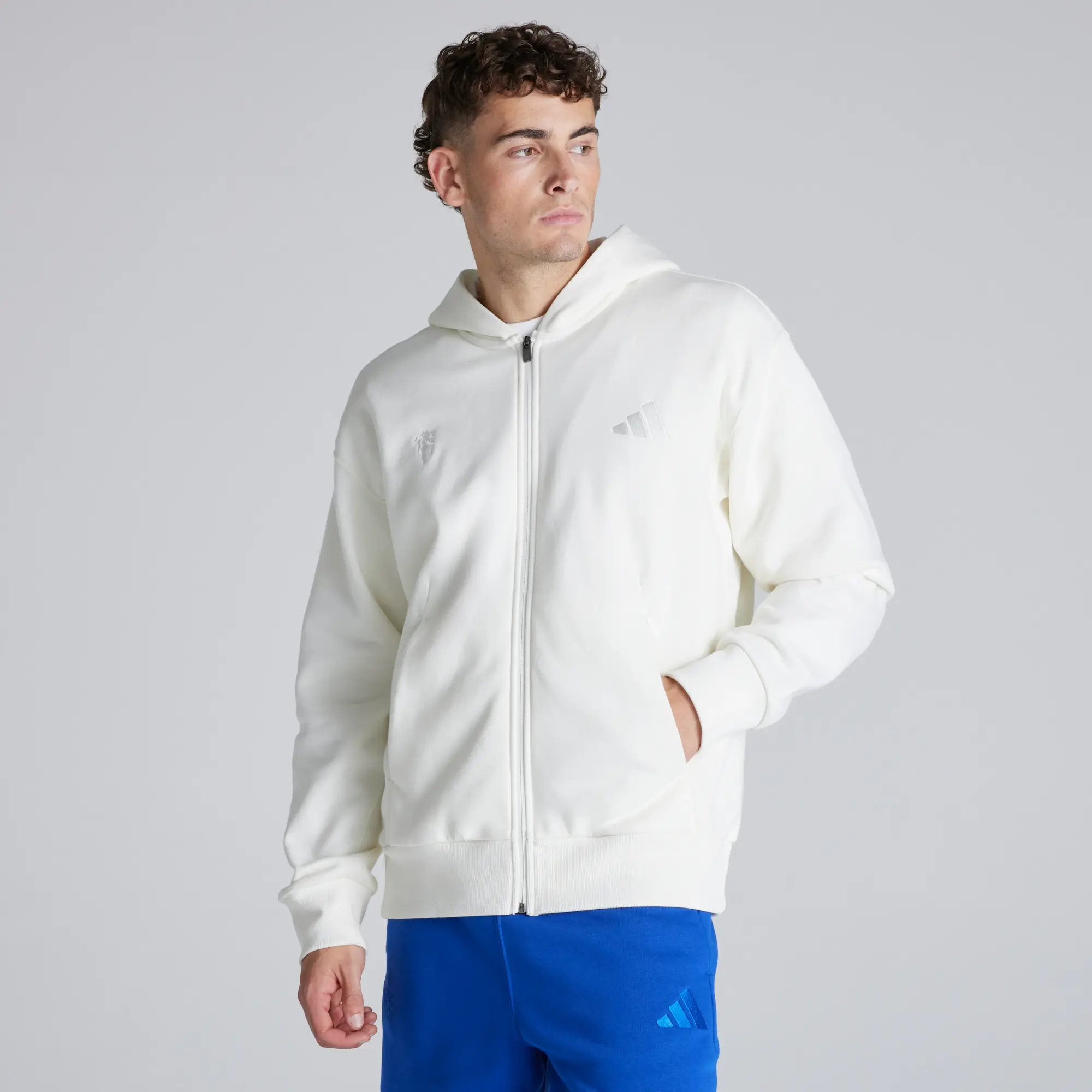 Manchester United x adidas ALL SZN Fleece Full Zip Hoodie Off White