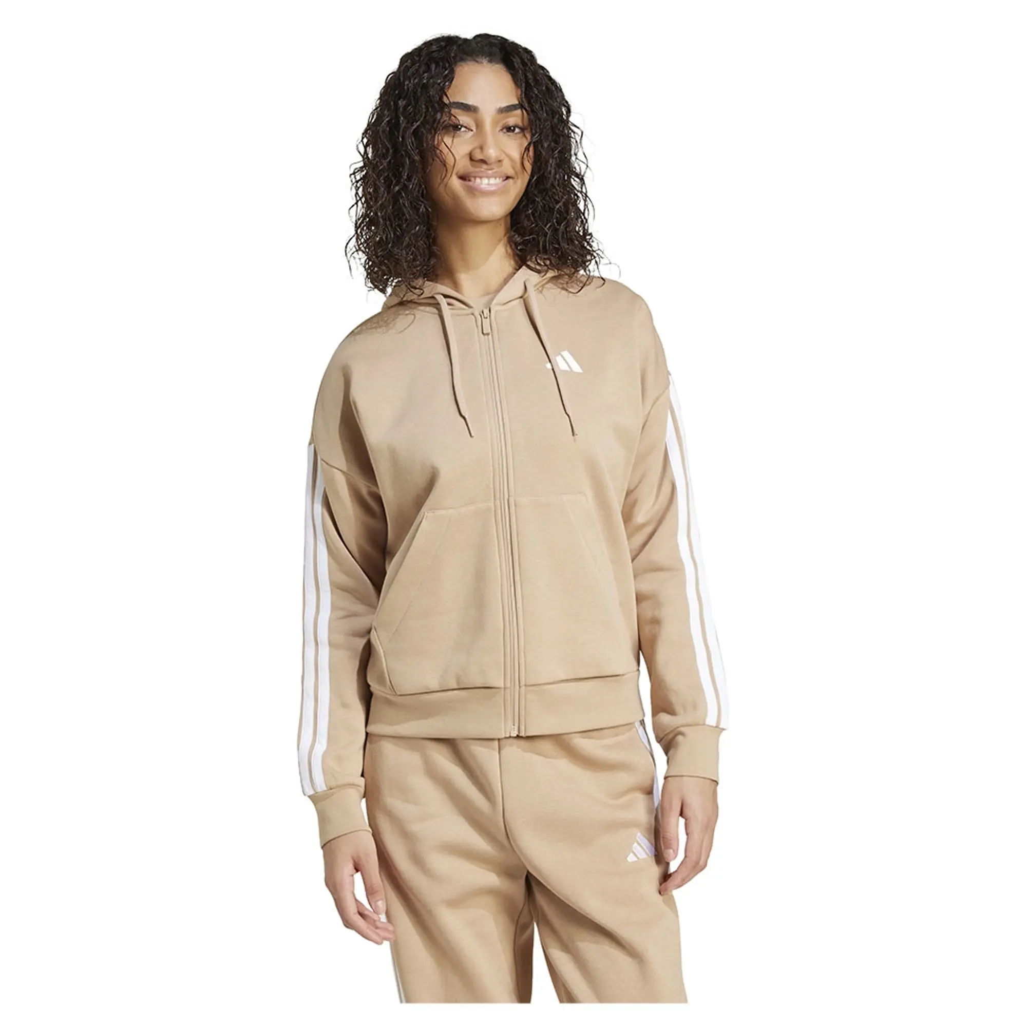 Adidas Essentials 3 Stripes Fleece Full Zip Sweatshirt