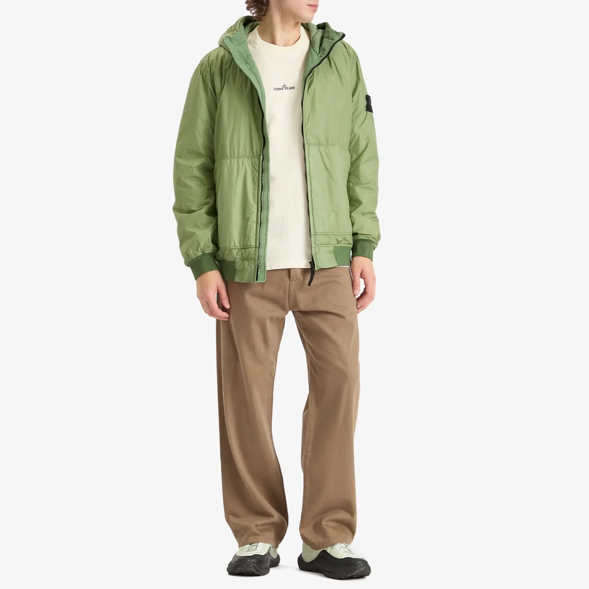 Stone Island Men's Crinkle Reps Nylon Hooded PrimaLoft Jacket Sage