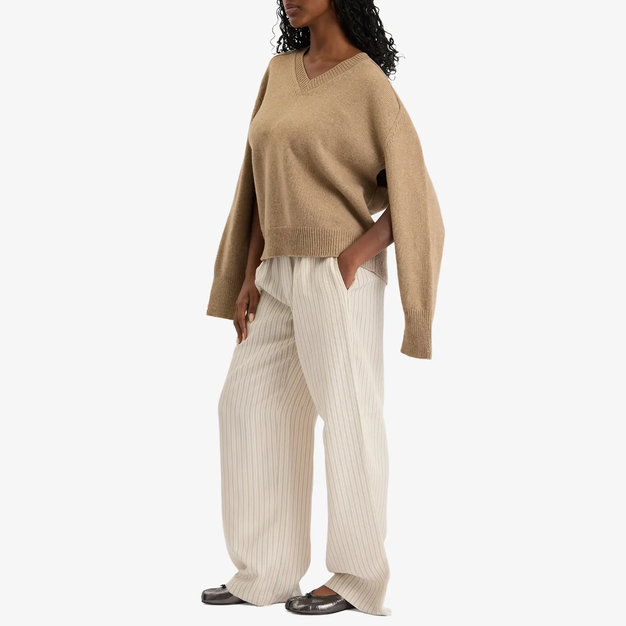 Róhe Women's Cape V-Neck Wrap Jumper Taupe Melange