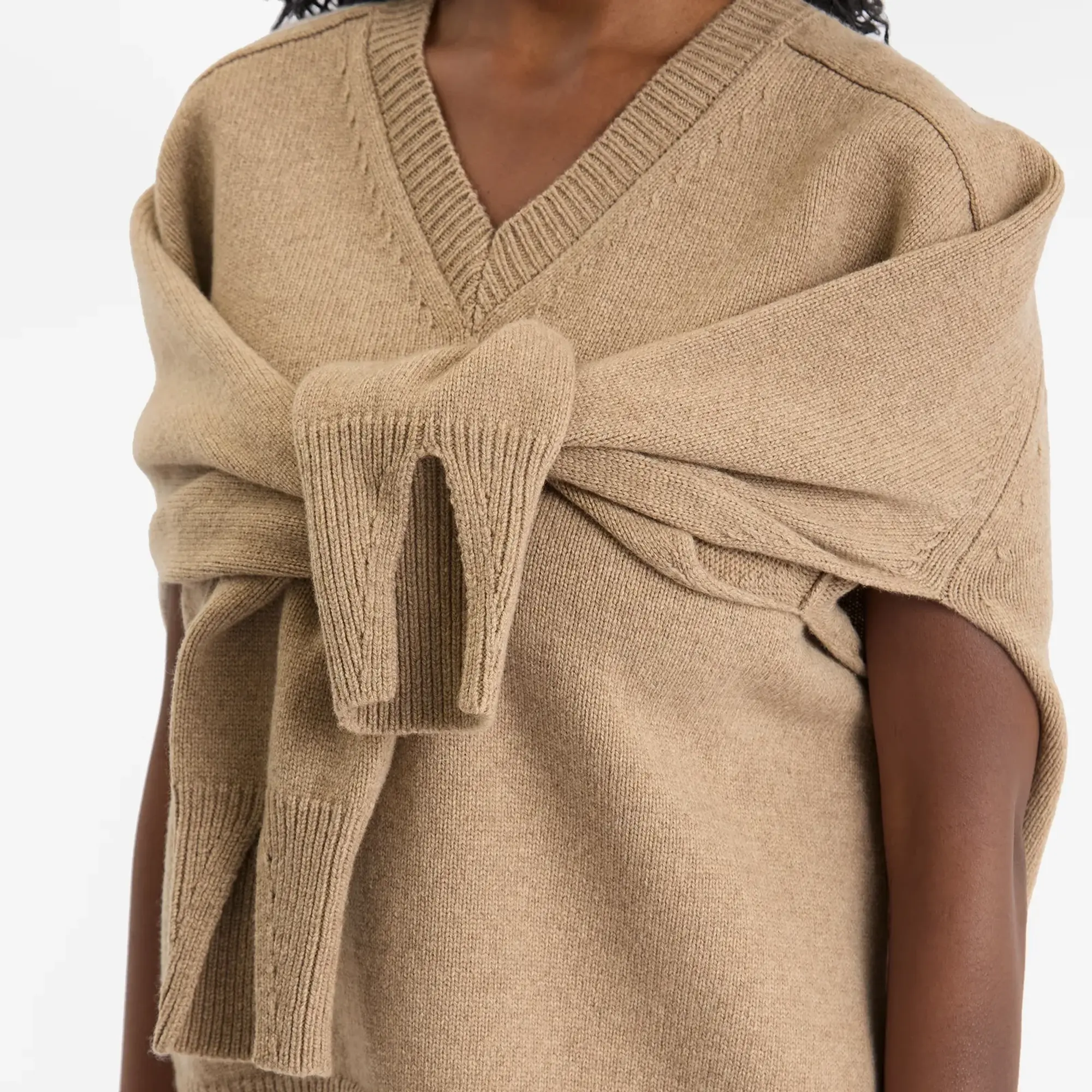 Róhe Women's Cape V-Neck Wrap Jumper Taupe Melange