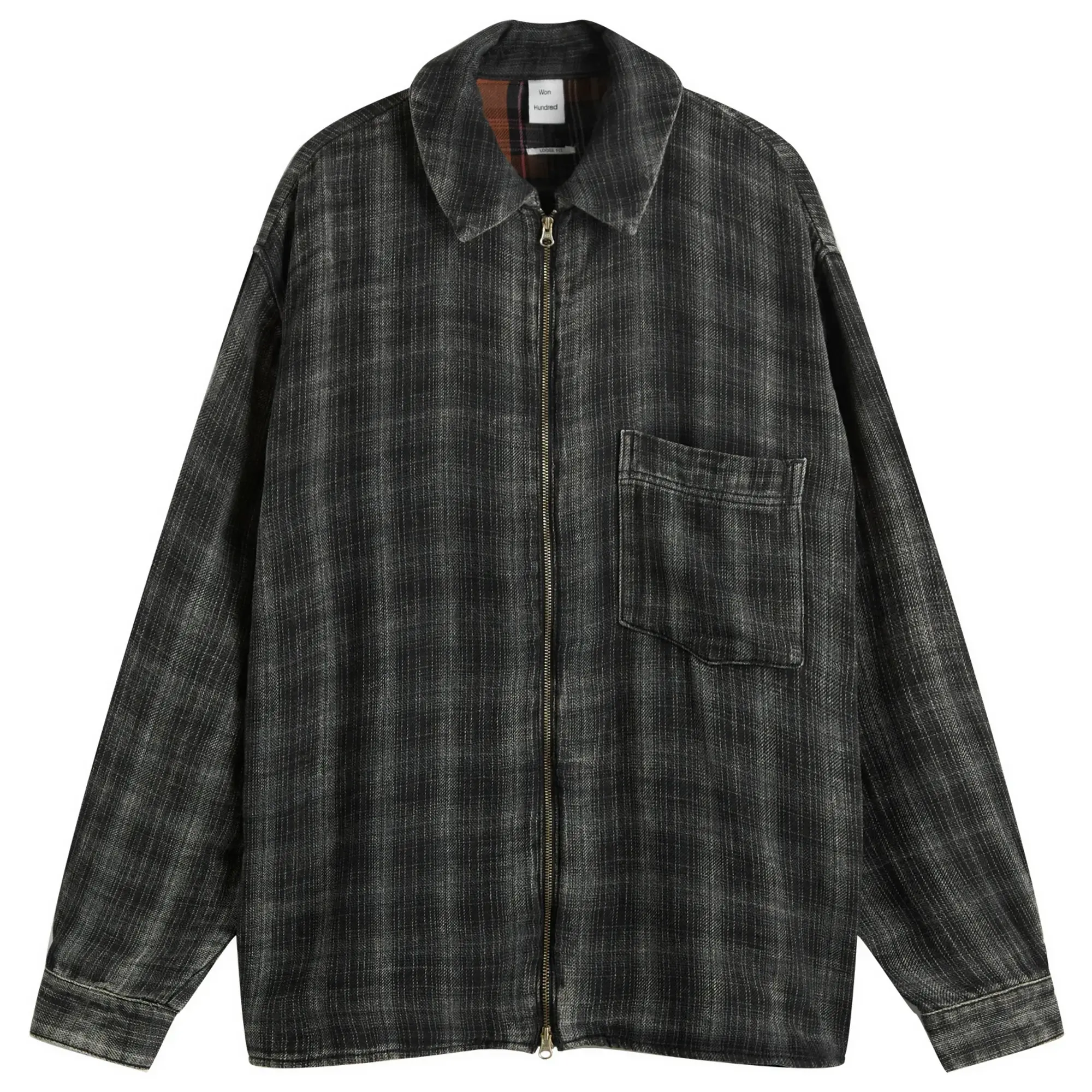 Won Hundred Men's Zayne Zip Overshirt Bleached Black Check