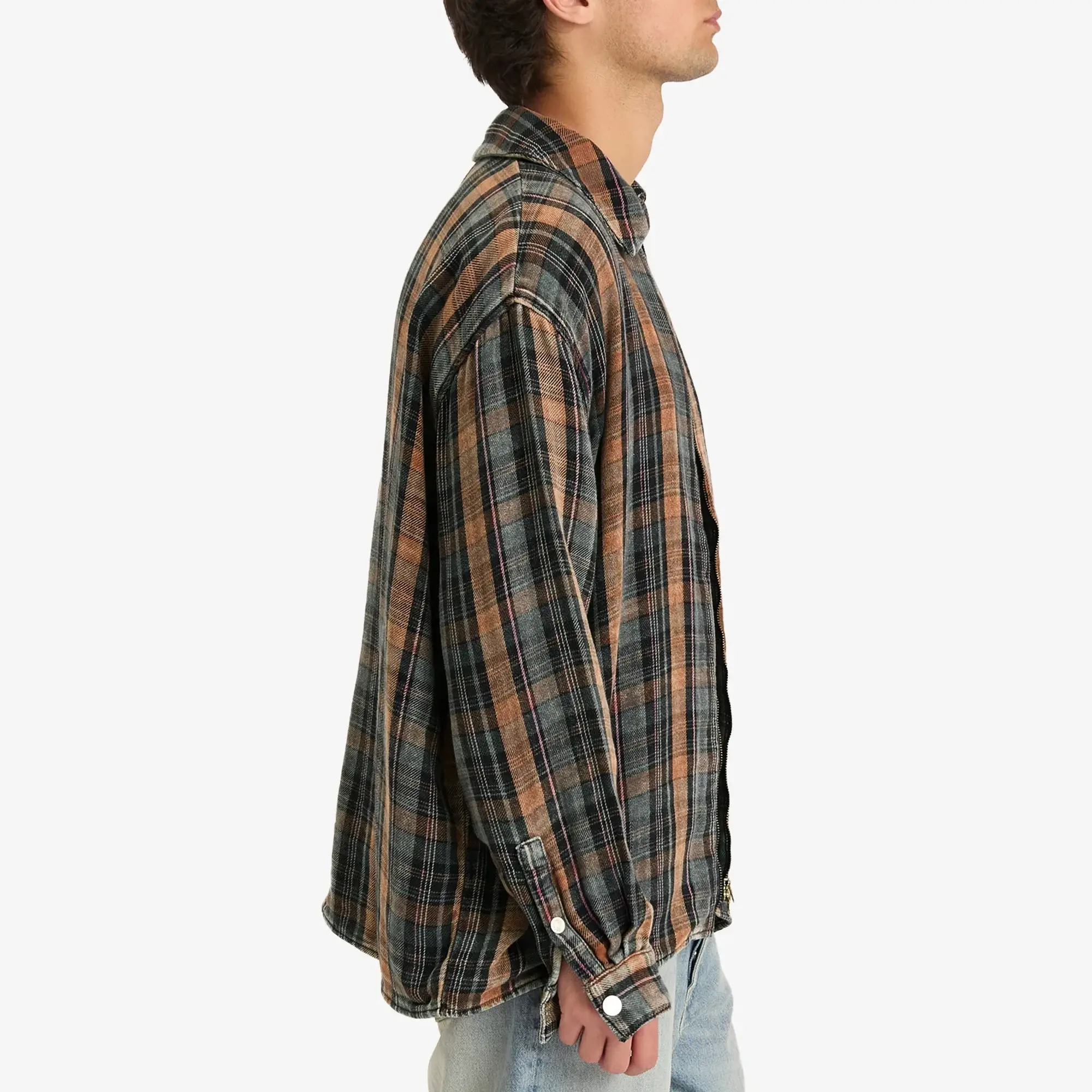 Won Hundred Men's Zayne Zip Overshirt Bleached Check