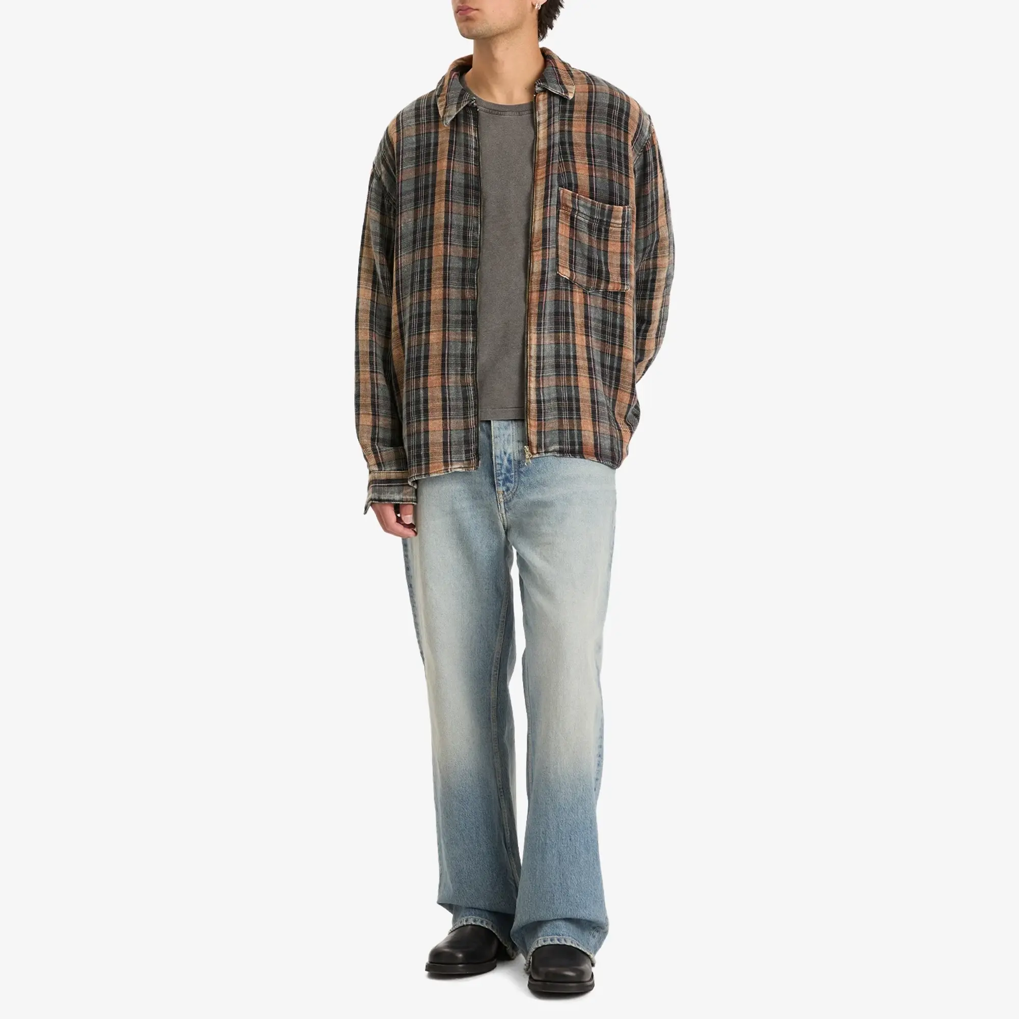 Won Hundred Men's Zayne Zip Overshirt Bleached Check