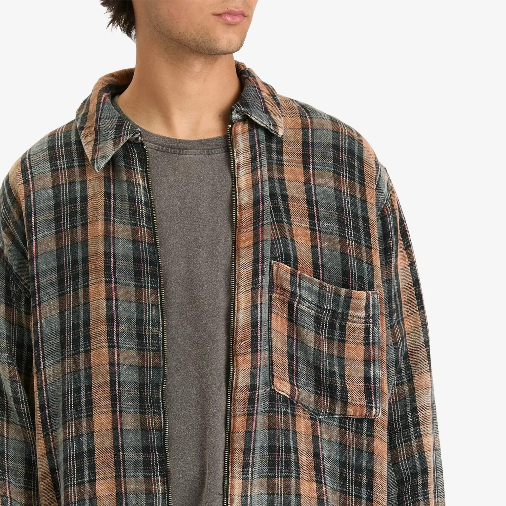 Won Hundred Men's Zayne Zip Overshirt Bleached Check
