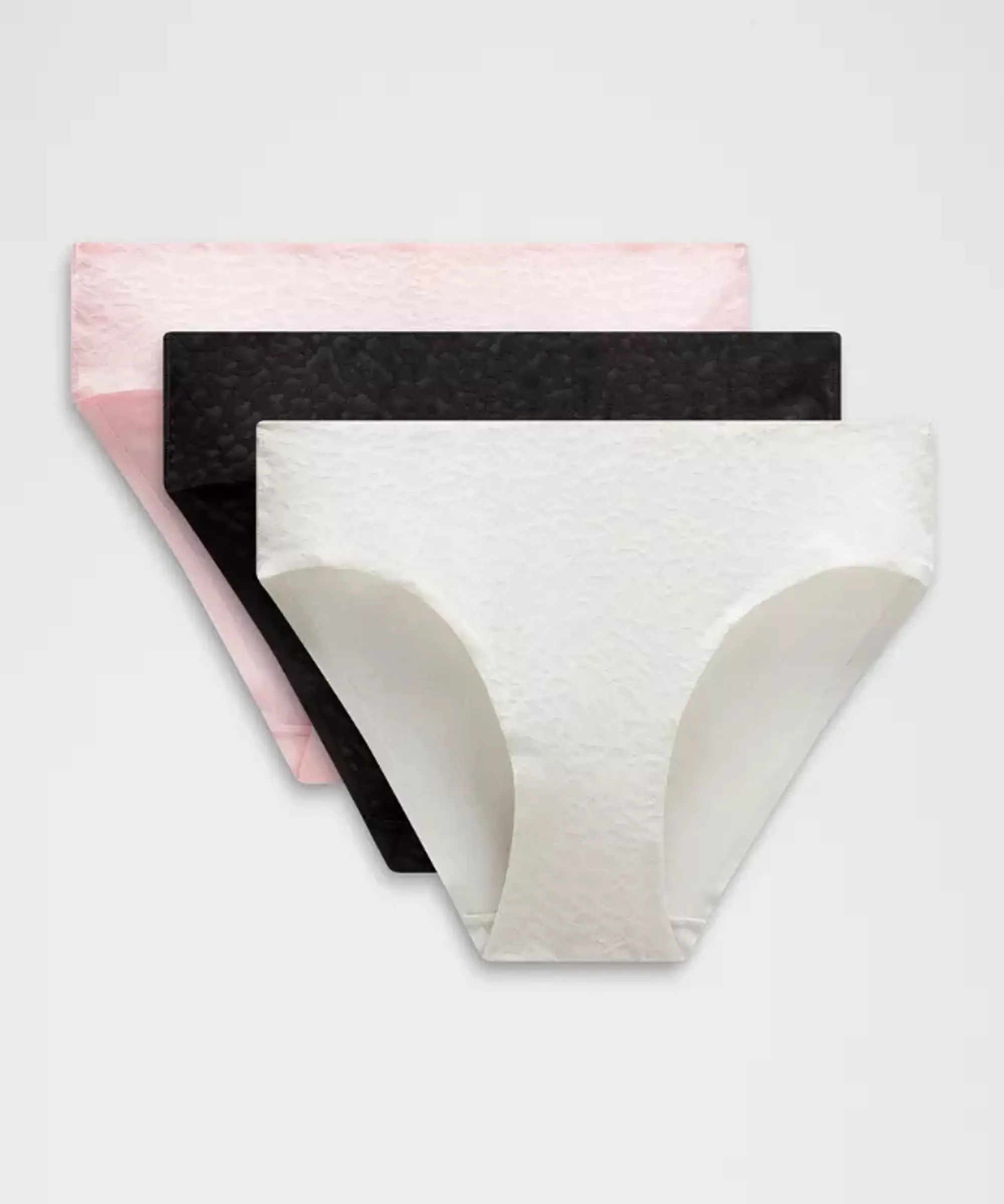 lululemon – Women's InvisiWear Mid-Rise Bikini Underwear Performance Lace 3 Pack – Color Black/Pink/White – Size L