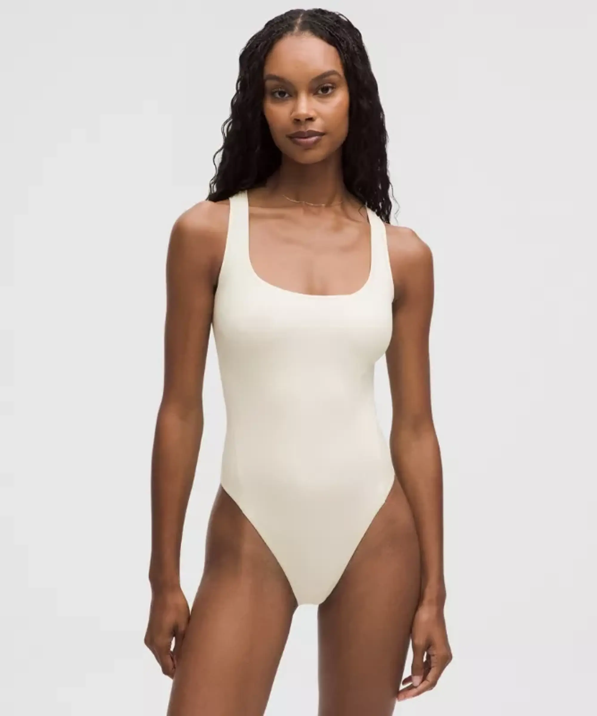 lululemon – Women's Wundermost Ultra-Soft Nulu Square-Neck Sleeveless Bodysuit – Color White – Size L