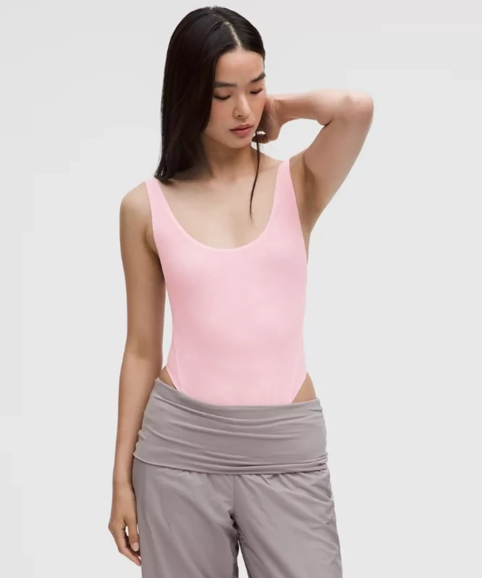 lululemon – Women's Wundermost Ultra-Soft Nulu Mesh Scoop-Back Sleeveless Thong Bodysuit – Color Pink – Size M