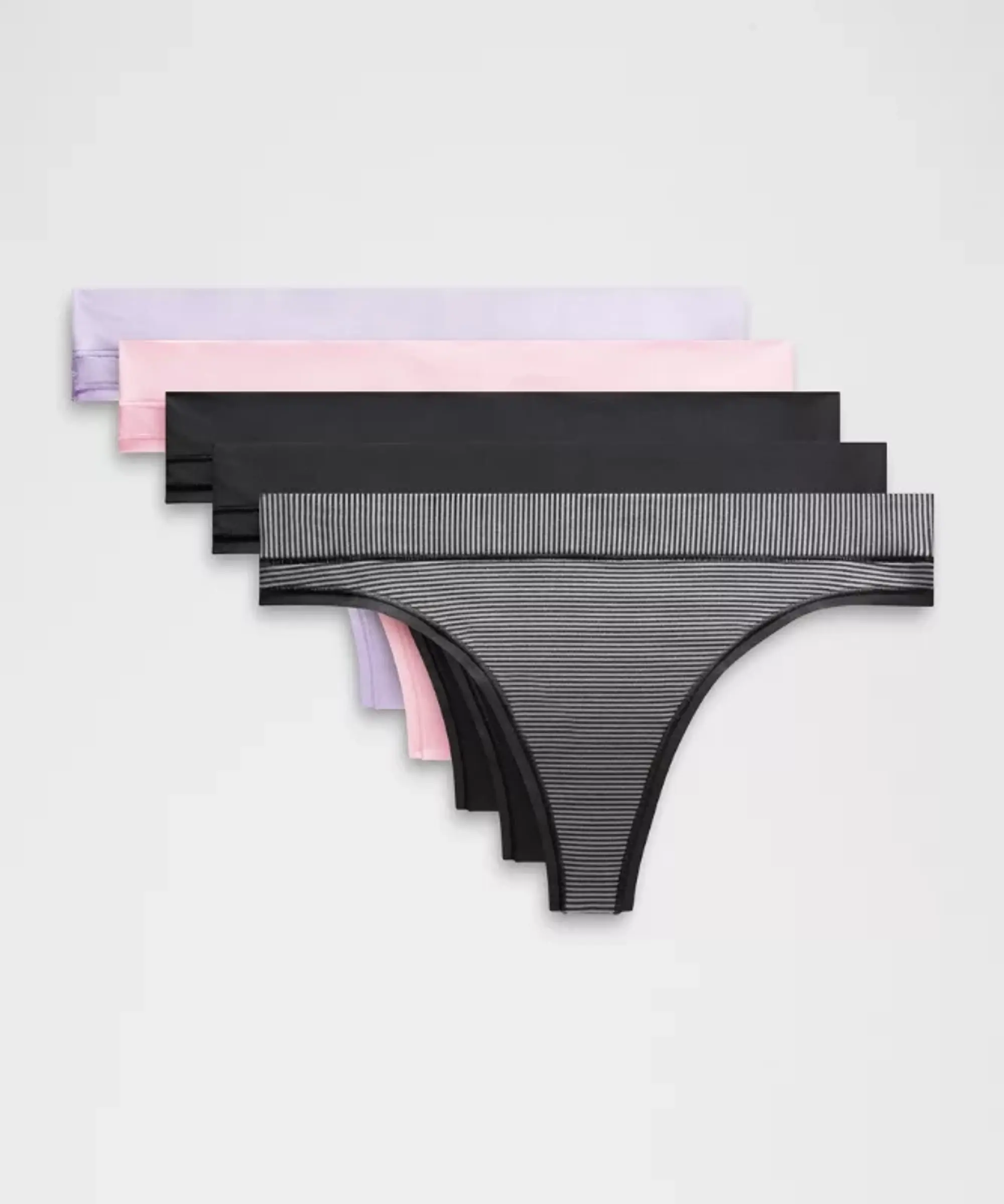 lululemon – Women's UnderEase Mid-Rise Thong Underwear 5 Pack – Color Black/Pink/Purple – Size M