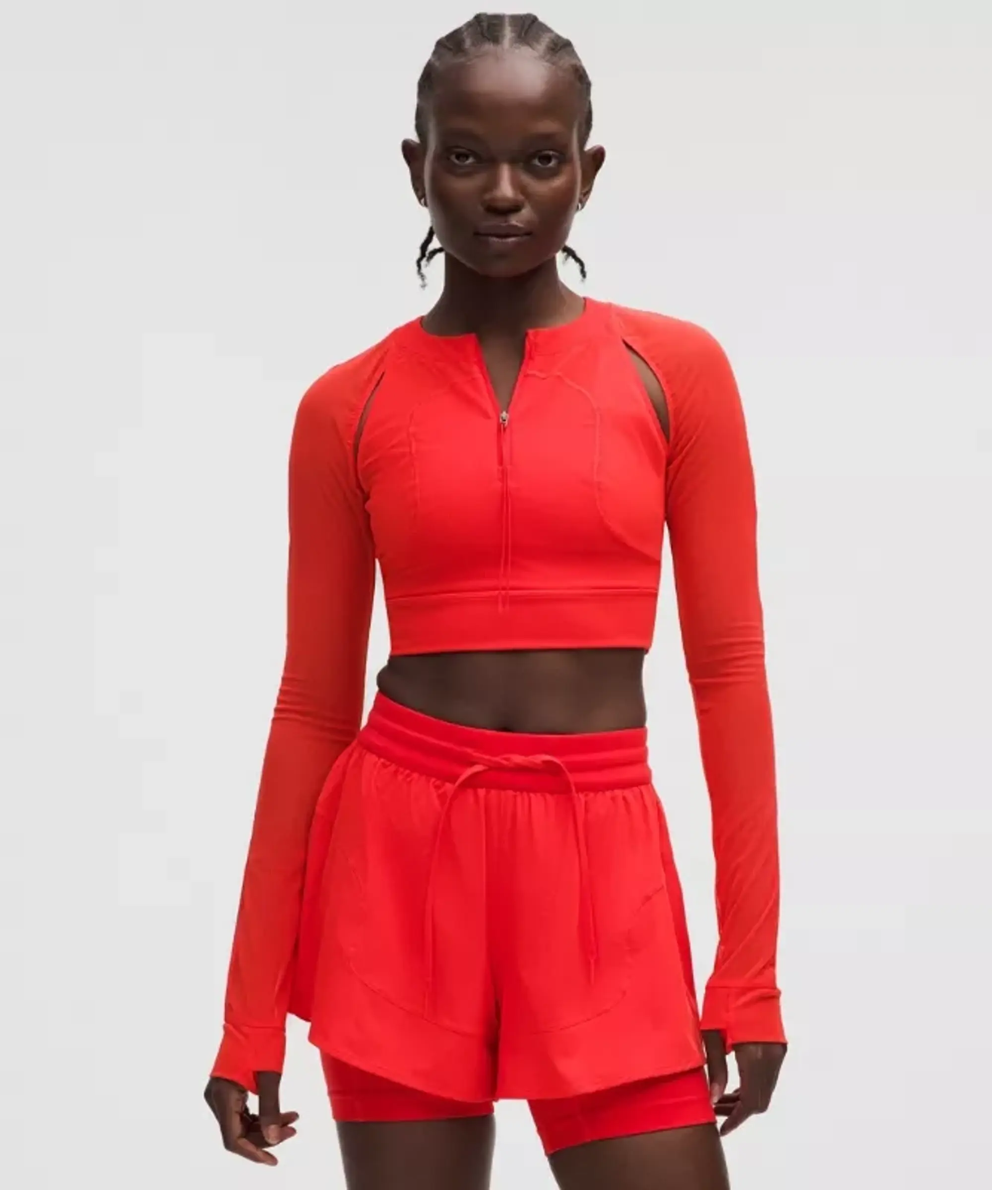 lululemon – Women's Mesh Cropped Long-Sleeve Shirt SLNSH Collection – Color Red/Neon – Size L