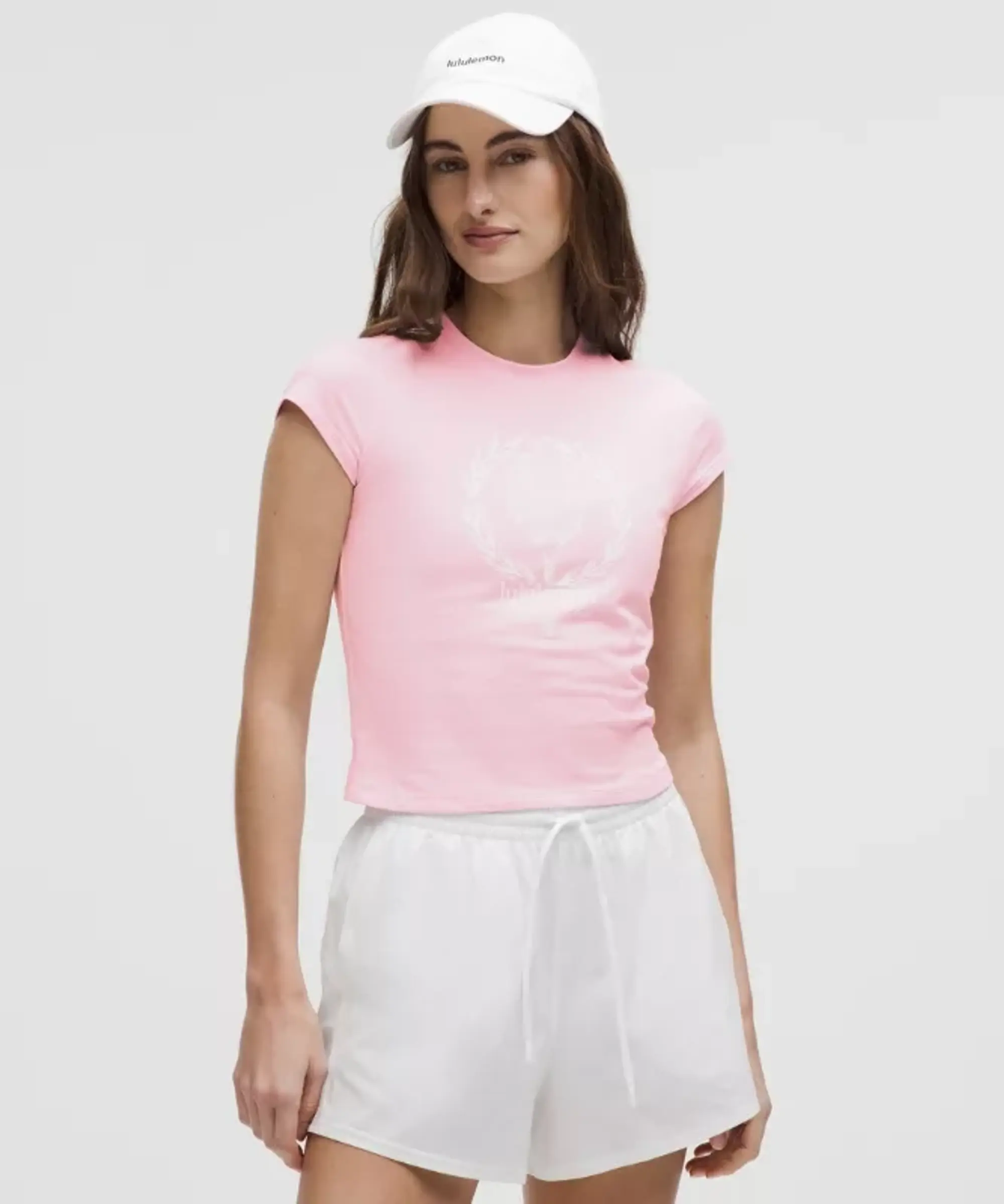 lululemon – Women's Organic Baby Tee Tennis Club – Color Pink/White – Size L