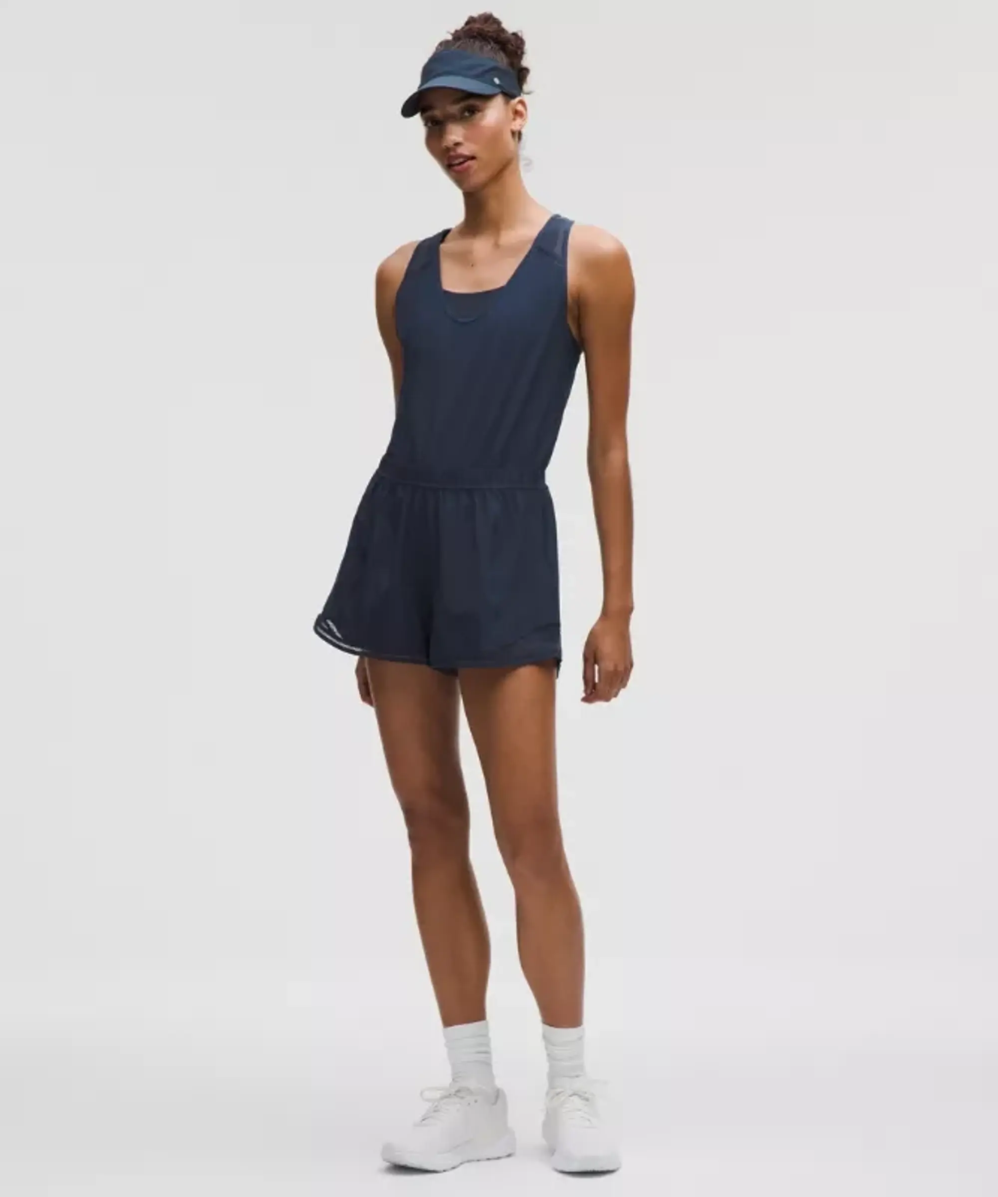 lululemon – Women's Hotty Hot Running Romper Lace Trim – Color Blue – Size L