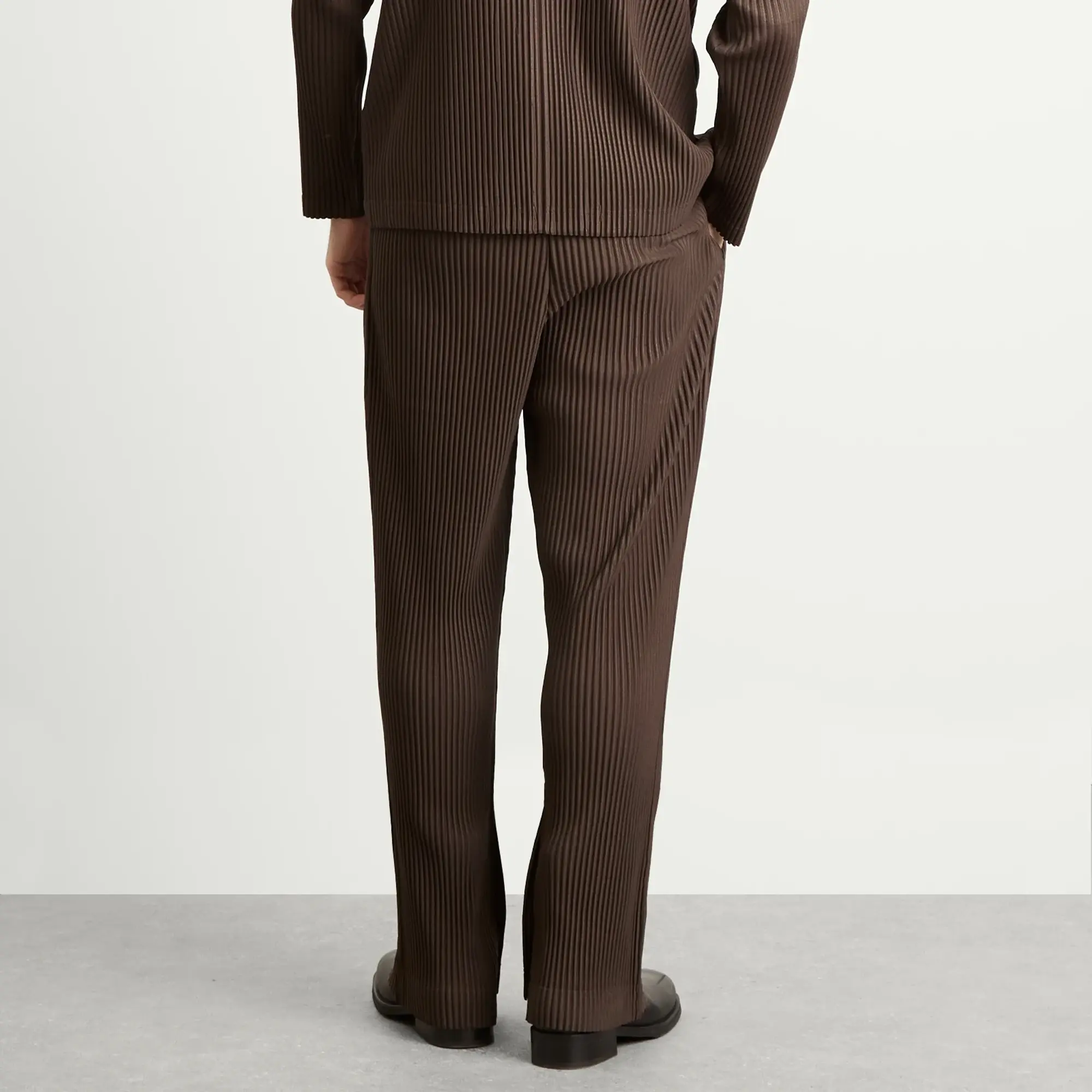 Homme Plissé Issey Miyake Men's Pleated Snap Trousers Mud Brown