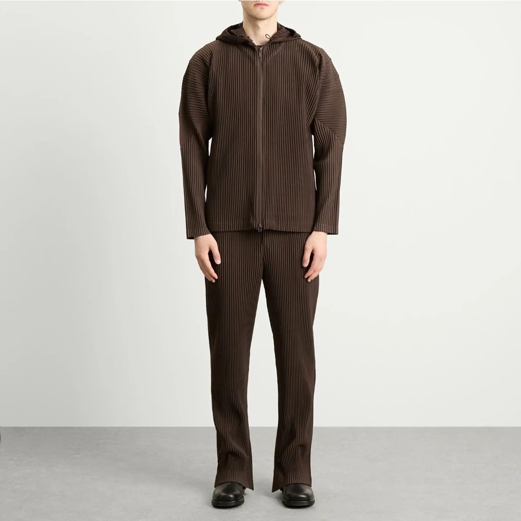 Homme Plissé Issey Miyake Men's Pleated Snap Trousers Mud Brown