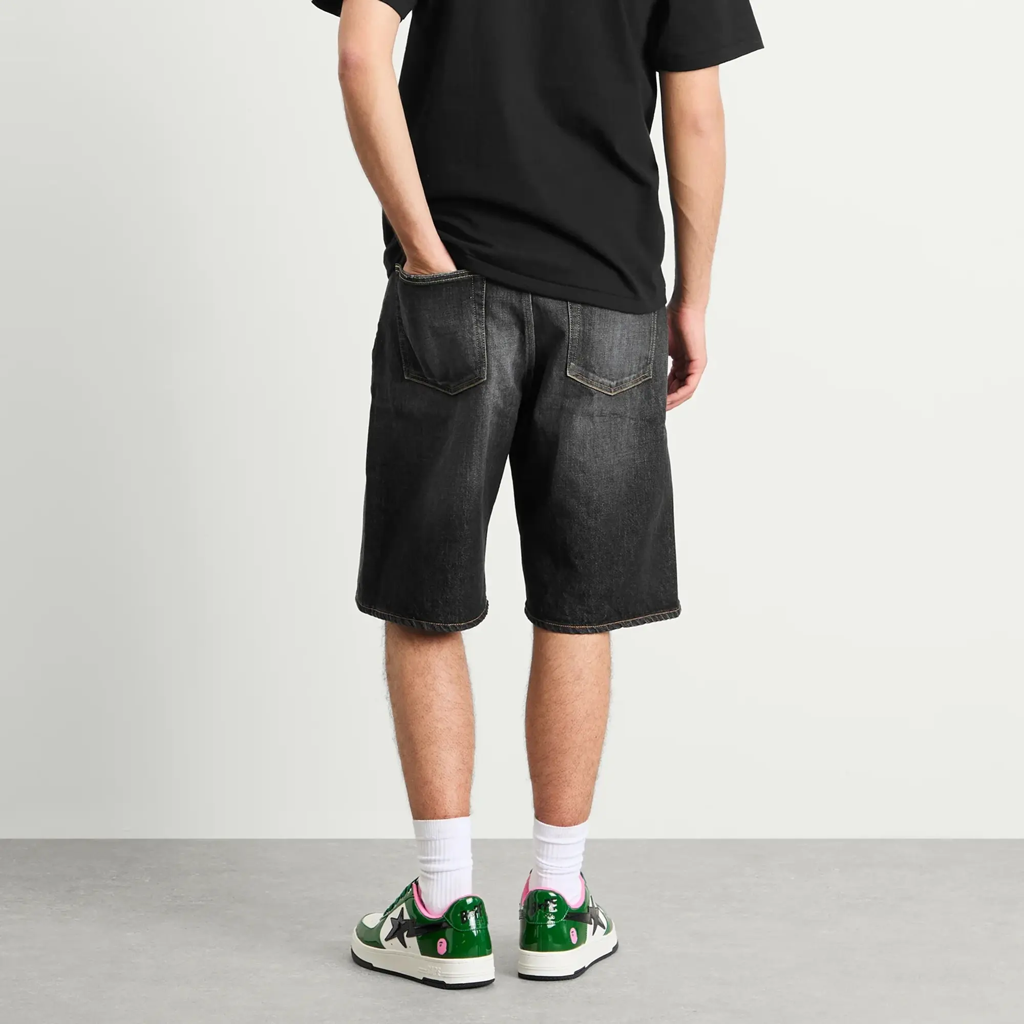 A Bathing Ape Men's Twin Sta Relaxed Fit Denim Shorts Black