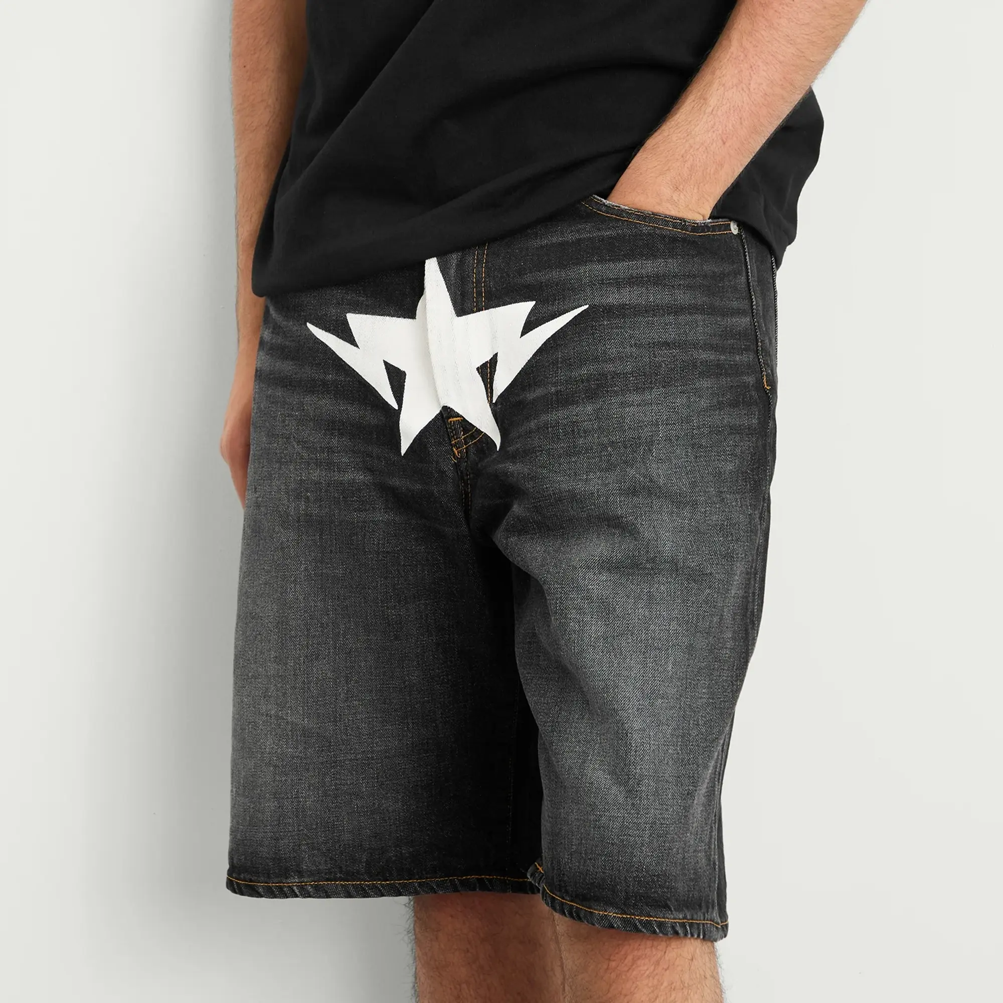 A Bathing Ape Men's Twin Sta Relaxed Fit Denim Shorts Black