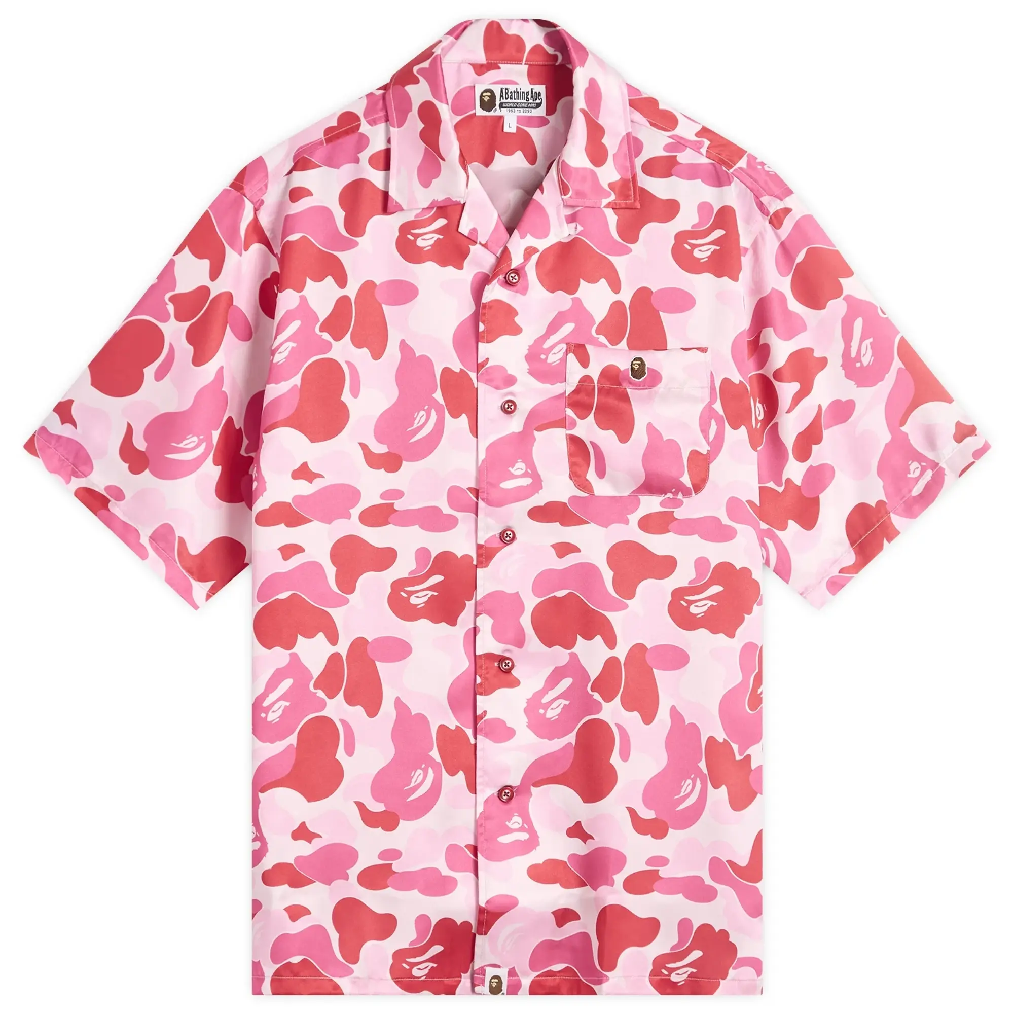 A Bathing Ape Men's Abc Camo Open Collar Ss Shirts Pink