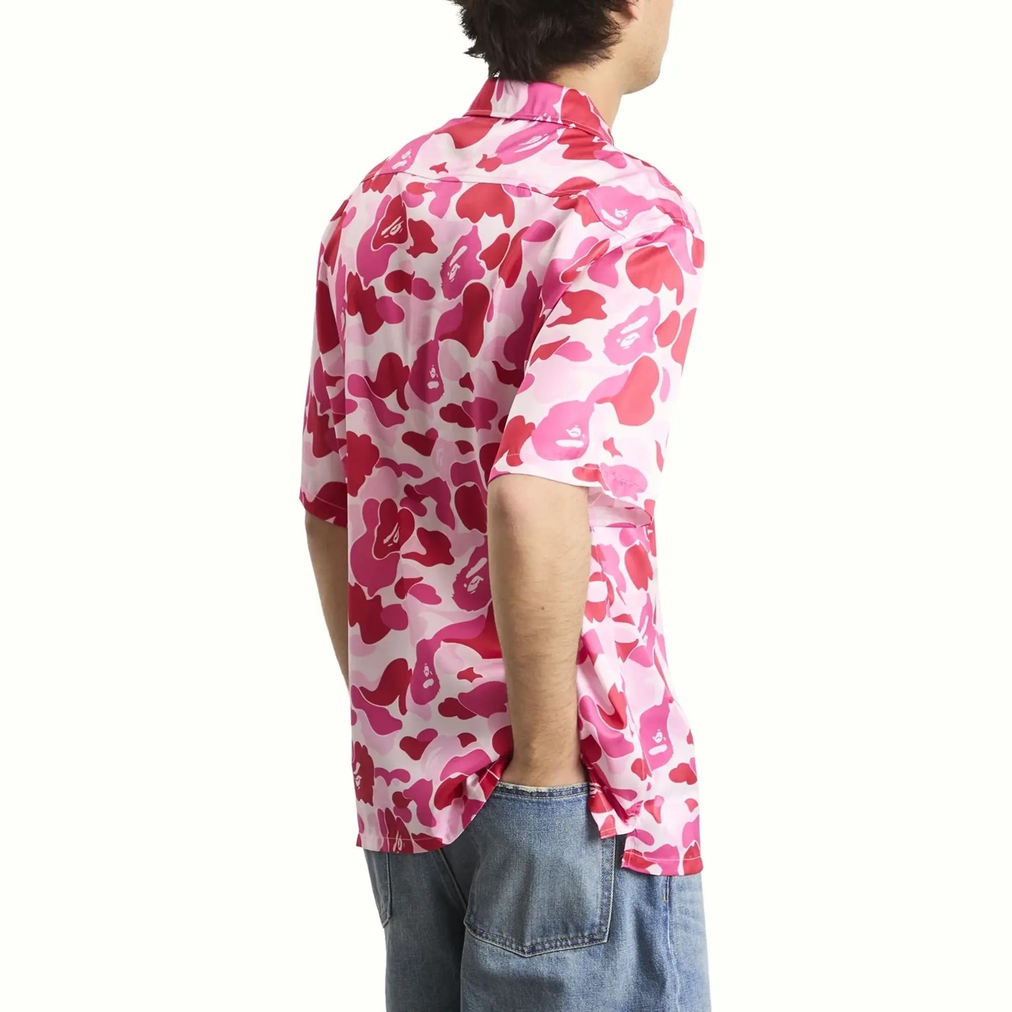 A Bathing Ape Men's Abc Camo Open Collar Ss Shirts Pink
