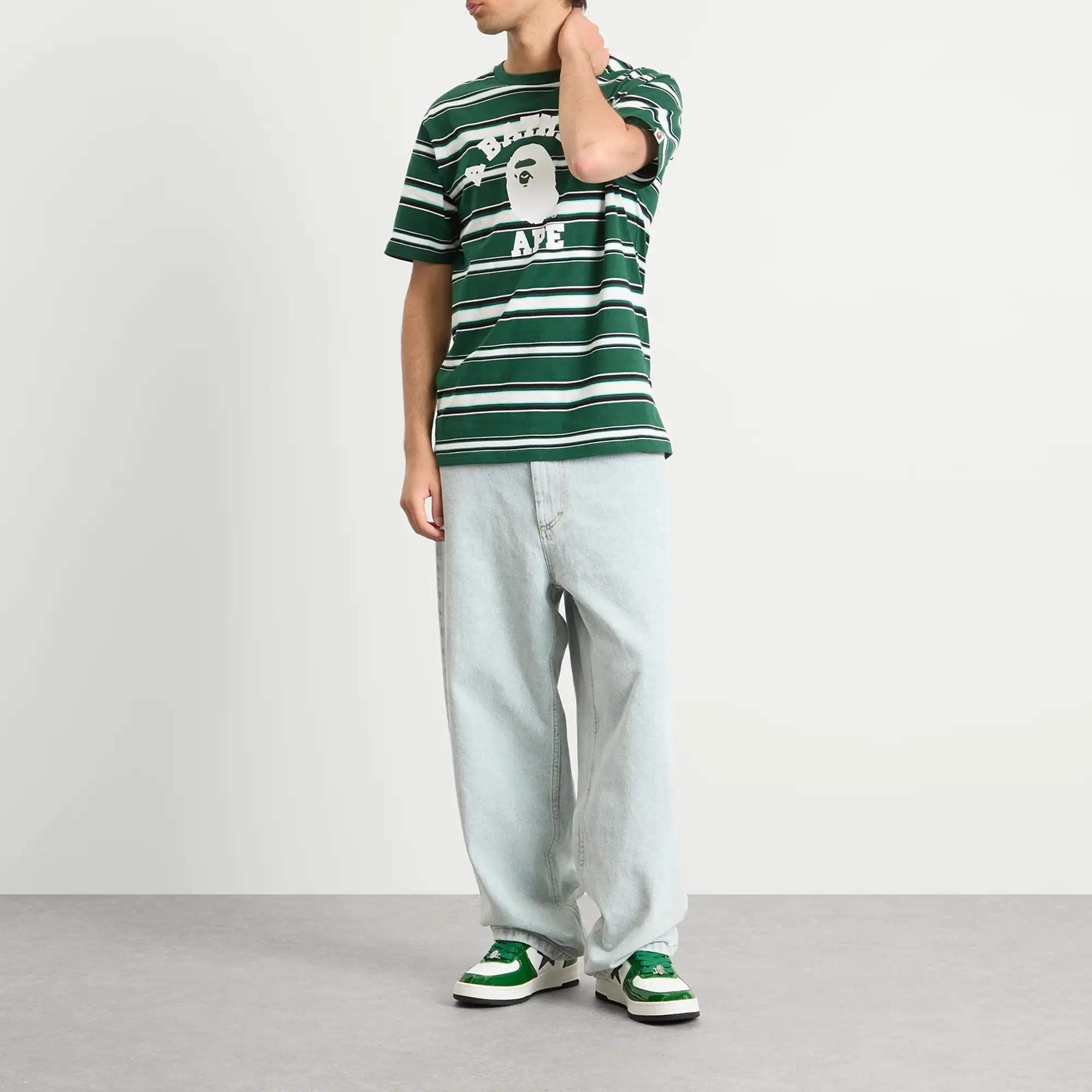 A Bathing Ape Men's College Stripe Tee Green