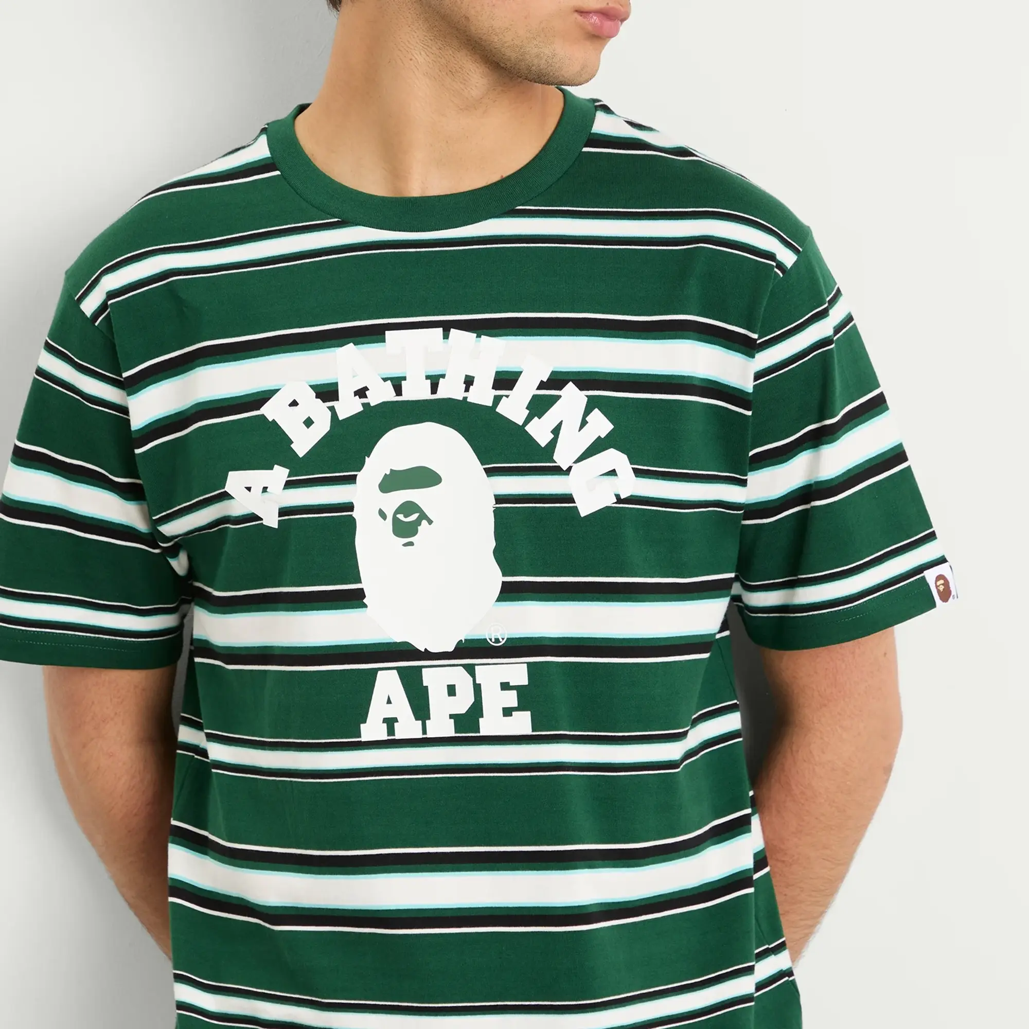 A Bathing Ape Men's College Stripe Tee Green