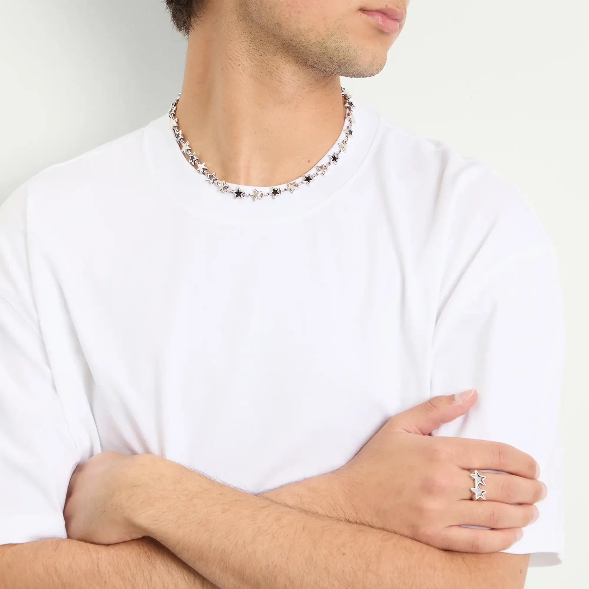 TwoJeys Men's Enameled Stars Necklace Black/Silver