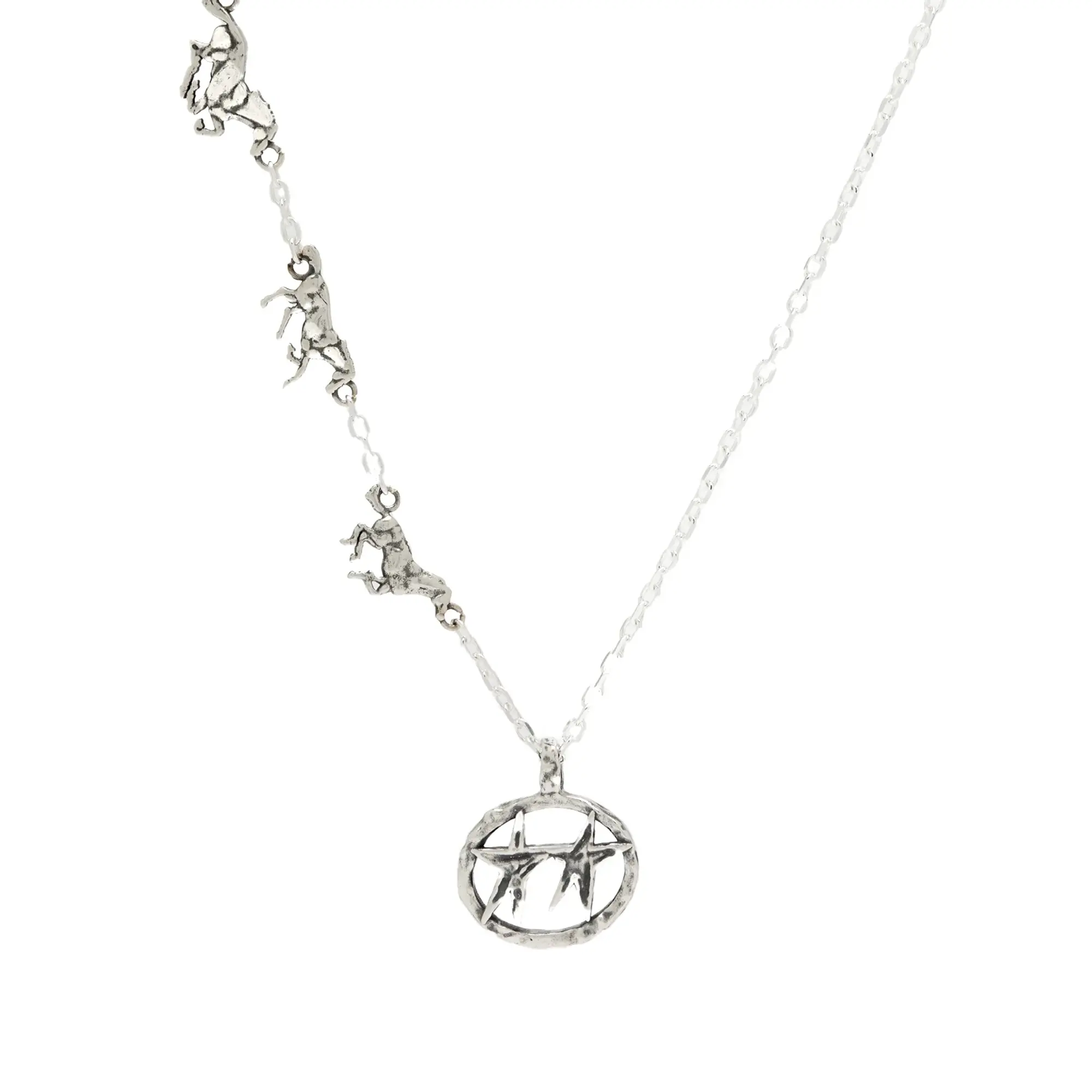TwoJeys Men's Superstar Three Horse Necklace Silver
