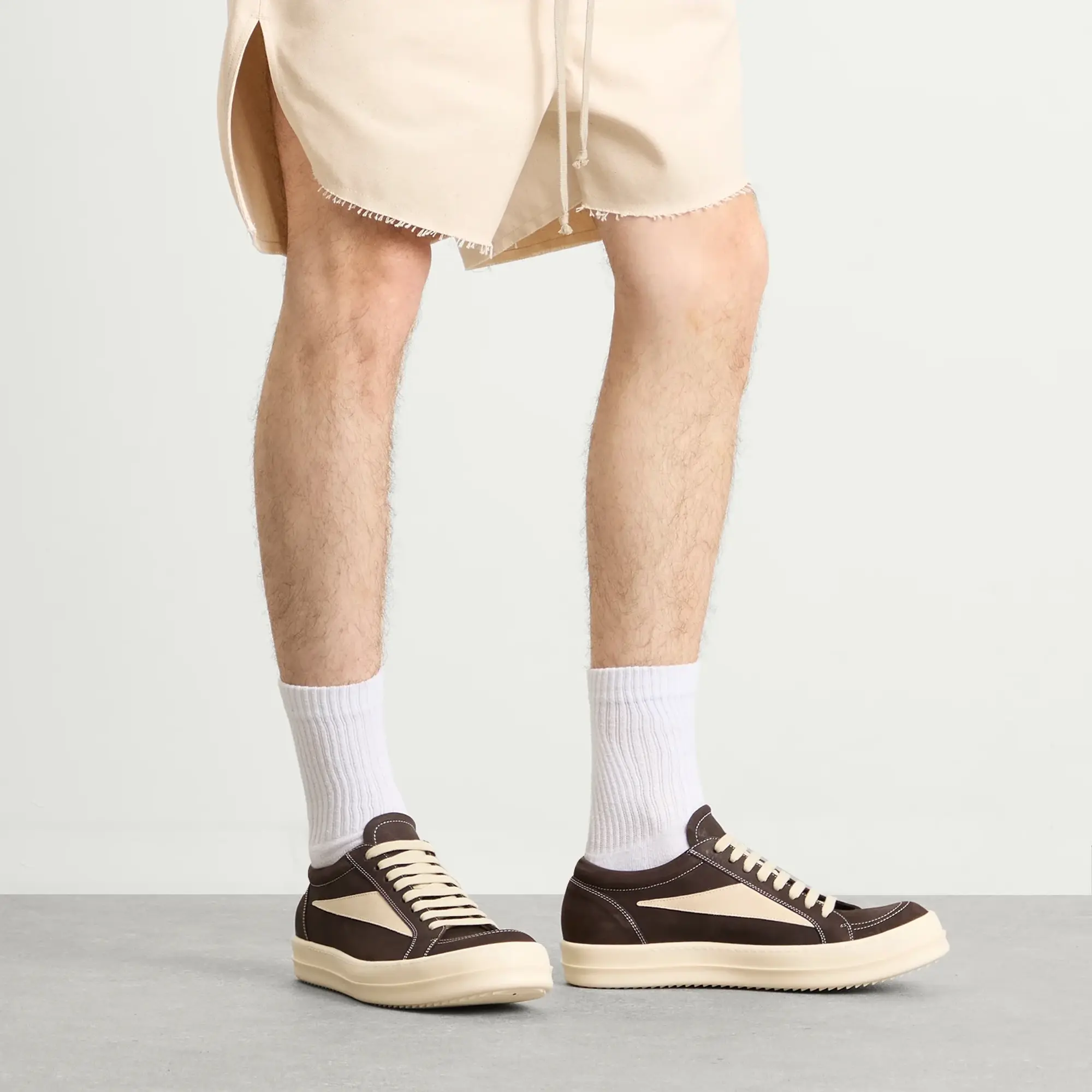 Rick Owens Men's Nubuck Vintage Sneaks Brown/Milk/Milk